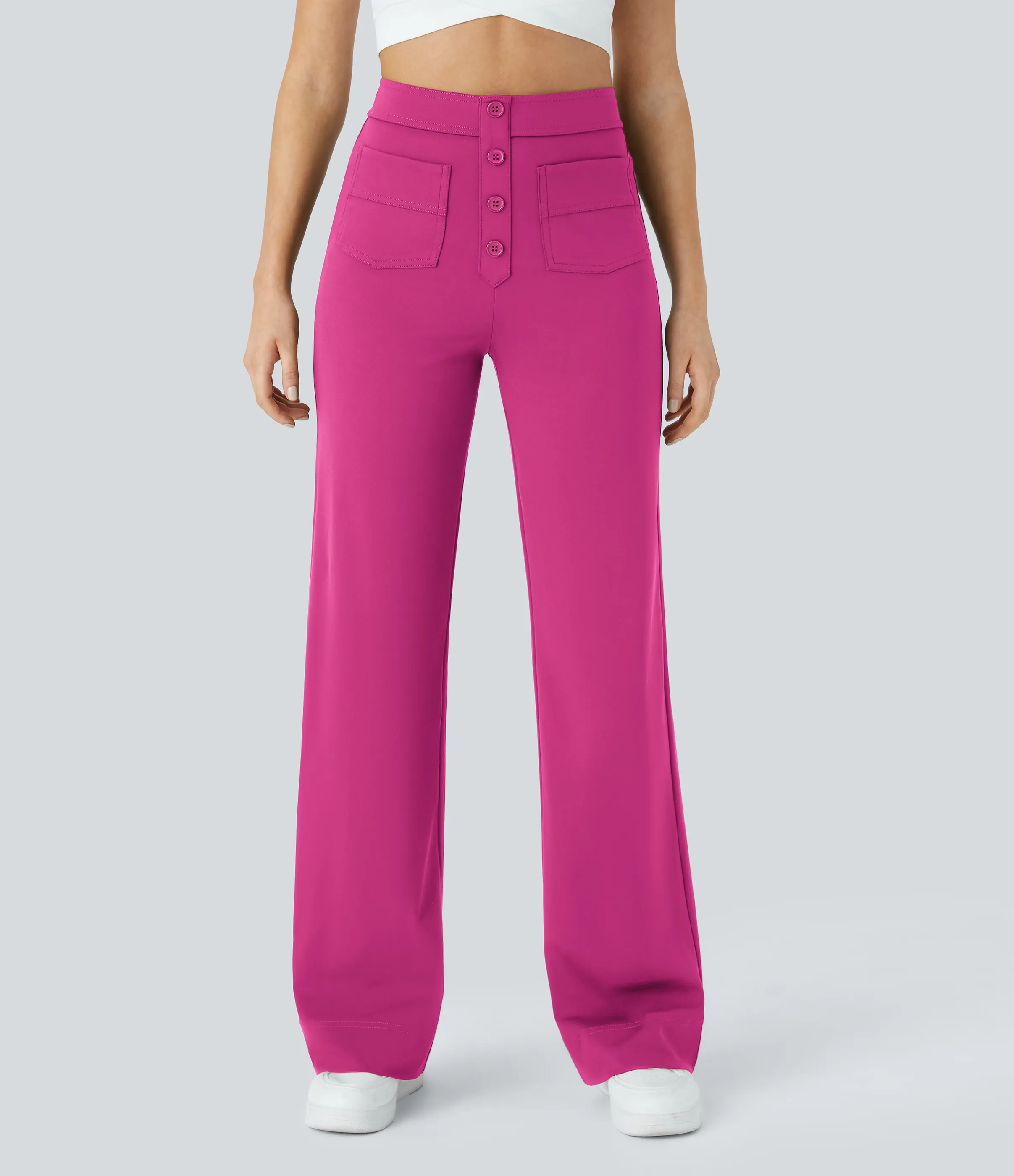 Halara Pantalones pierna recta múltiple bolsillo botón tiro alto - Raspberry Rose - M(regular) sold by Halara product image thumbnail 2