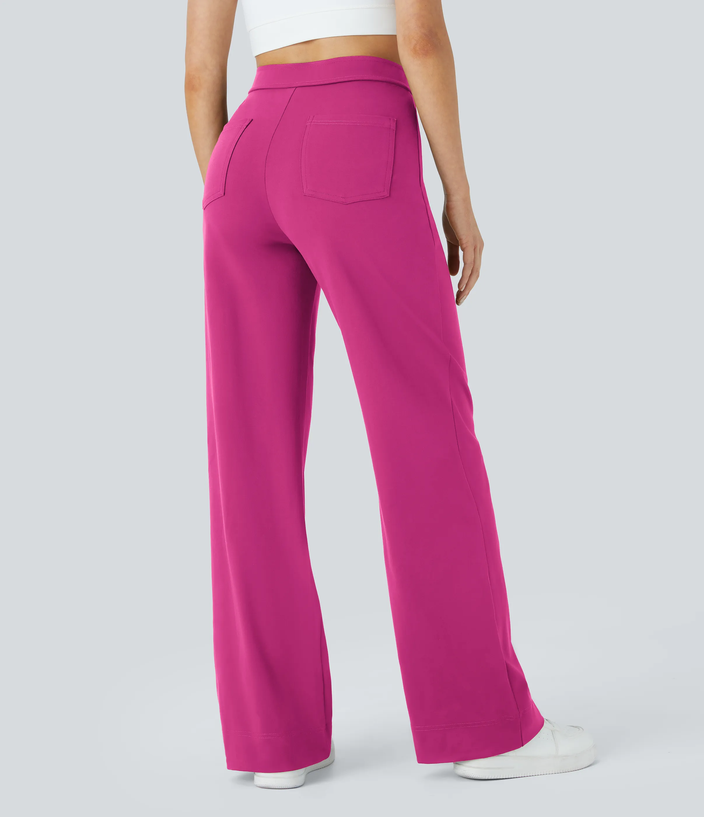 Halara Pantalones pierna recta múltiple bolsillo botón tiro alto - Raspberry Rose - M(regular) sold by Halara product image thumbnail 3