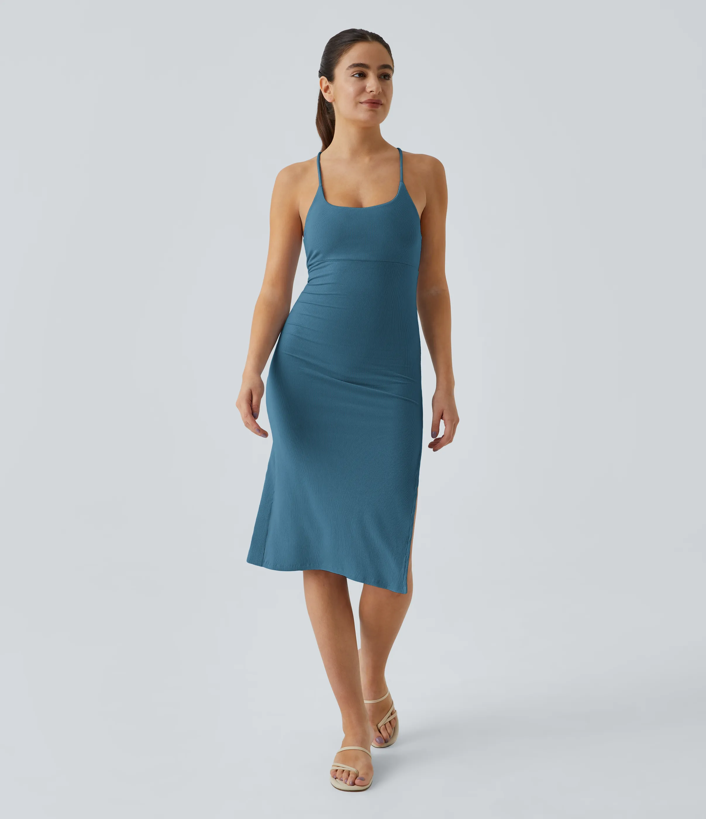 Halara Everyday Vestido fiesta midi ajustado tirante - sensacional - Bluesteel - XL sold by Halara product image thumbnail 3