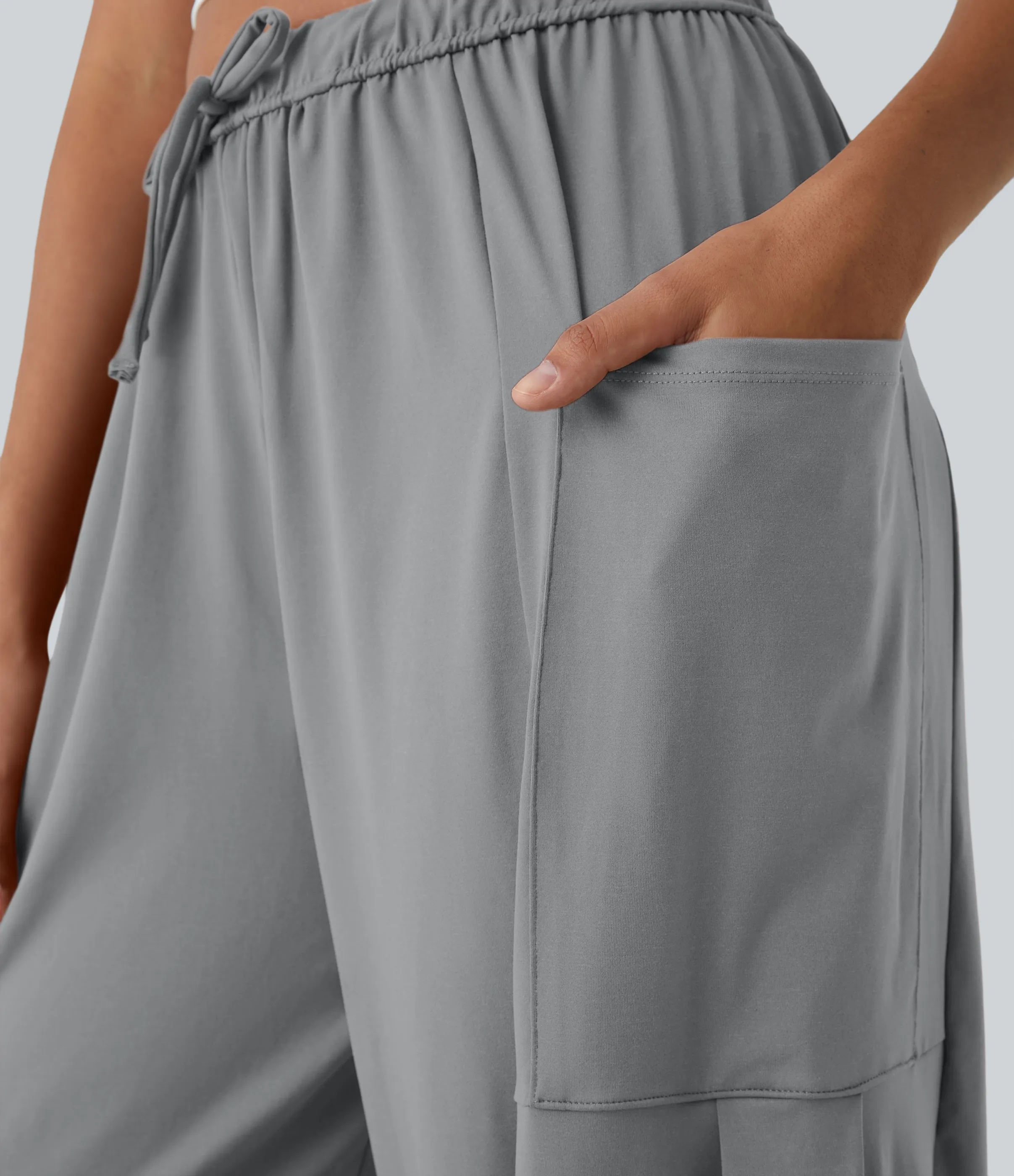 Halara Pantalón pierna ancha fluido palazzo bolsillo lateral cordón ajustable cintura elástica tiro medio - Ultimate Gray - XL(regular) sold by Halara product image thumbnail 5