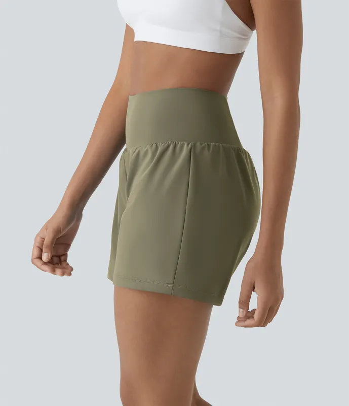 Halara Pantalón corto yoga 2 en 1 bolsillo trasero oculto tiro súper alto bolsillo lateral oculto 12.5cm-más largo - Withered Green - XL(Long) sold by Halara