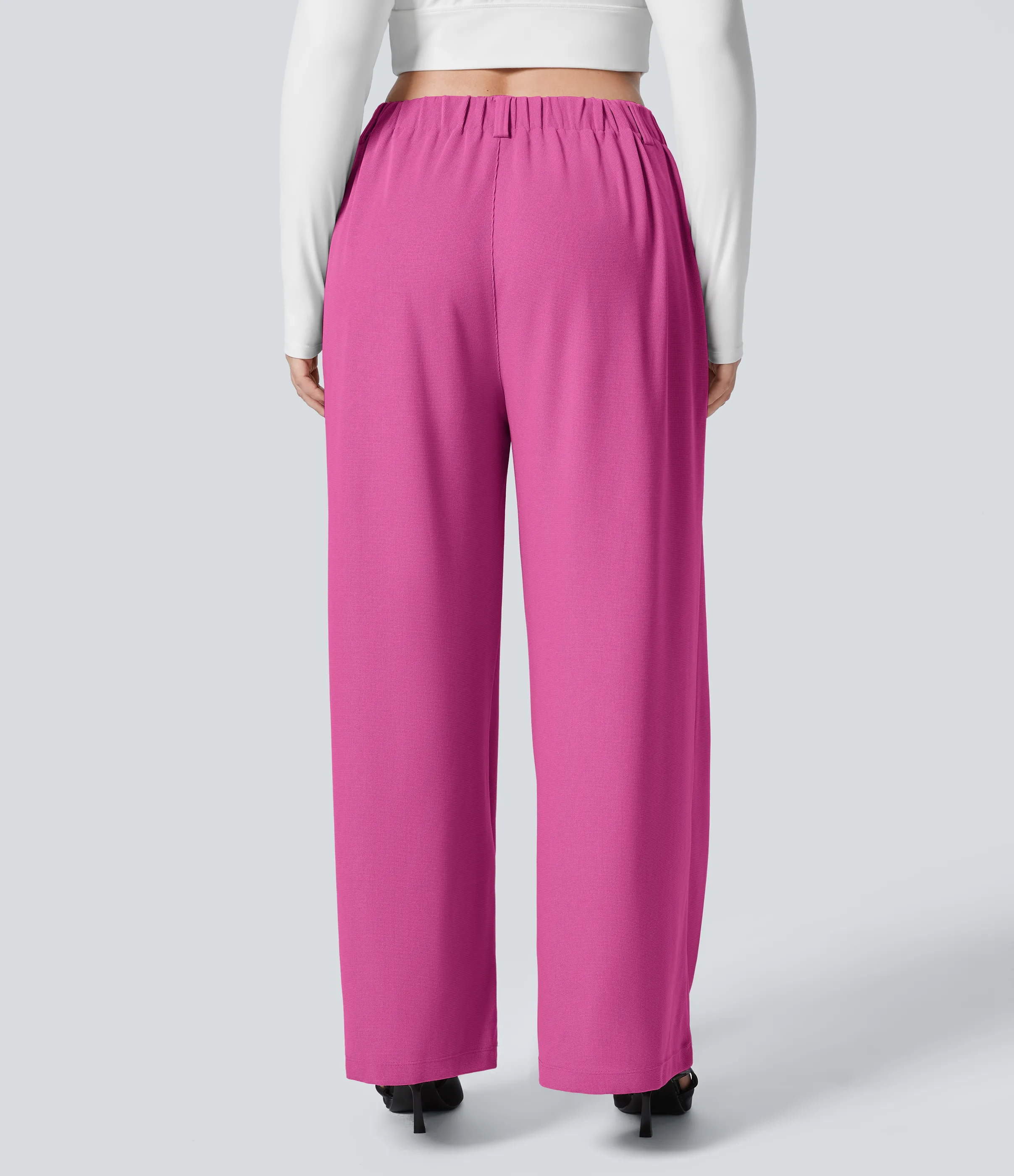 Halara Pantalón Halara Flex™ oficina tiro alto pliegue bolsillo lateral pierna ancha gofre talla grande - Fuchsia Fedora - 3X(regular) sold by Halara product image thumbnail 3