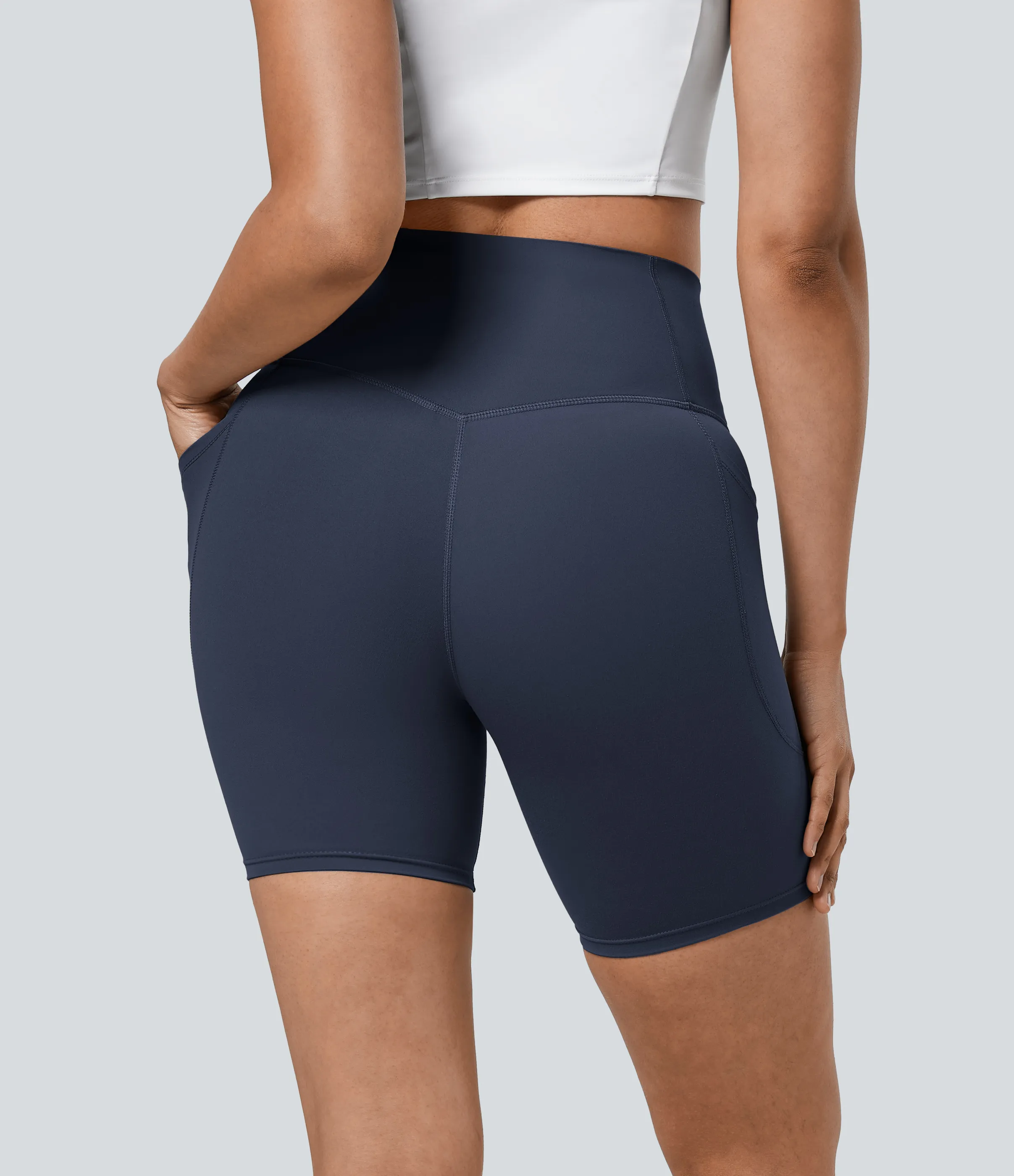 Halara Pantalones cortos SoCinched motociclista entrenamiento moldeador abdomen bolsillo lateral tiro alto 17.5cm - Mood Indigo - XS sold by Halara product image thumbnail 3