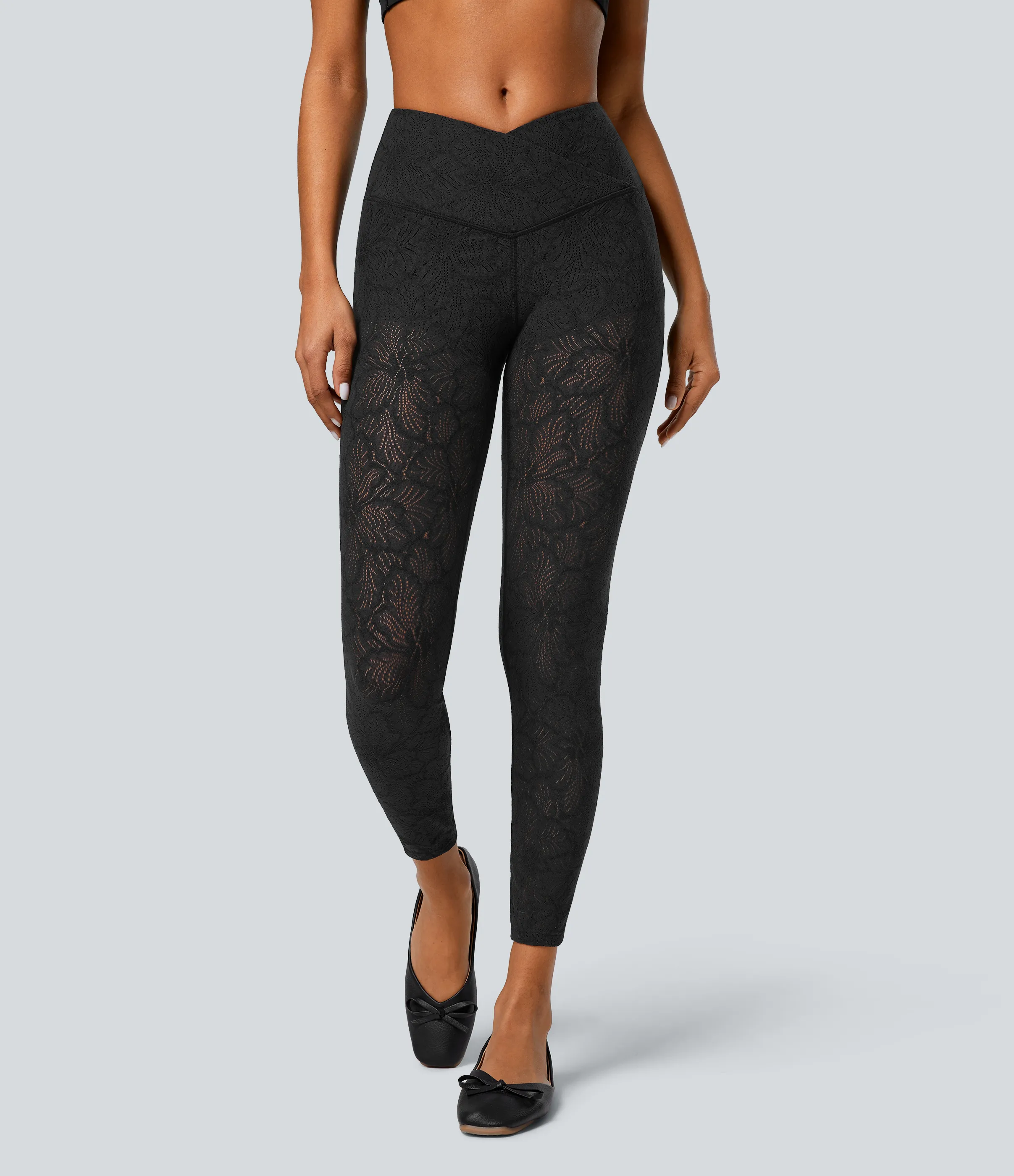 Halara Leggings encaje 7/8 2 en 1 cruzado tiro alto - Black - M(7/8) sold by Halara product image thumbnail 4