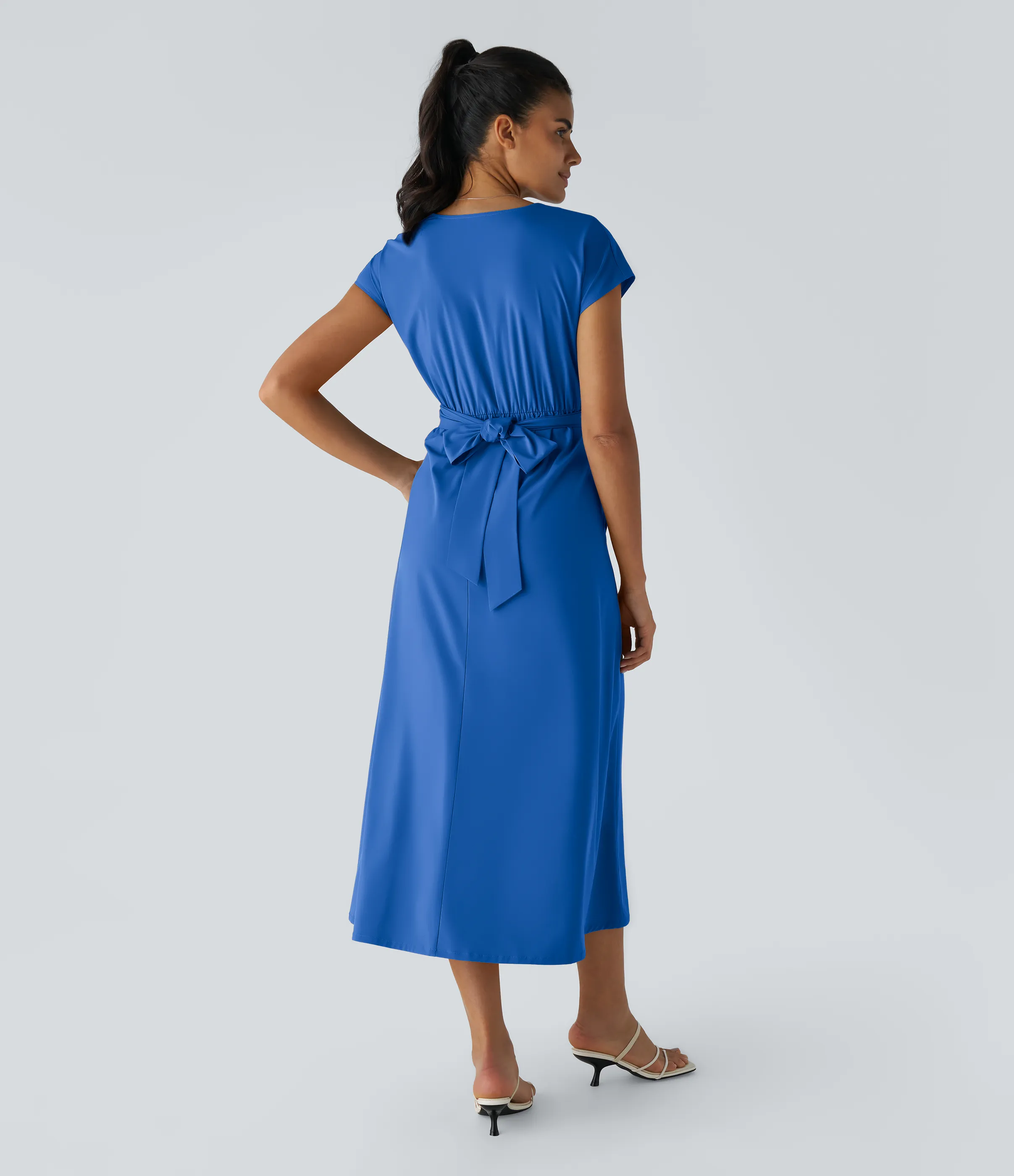 Halara Vestido midi Breezeful™ secado rápido cuello V manga corta bolsillo lateral lazo espalda - Nebulas Blue - S sold by Halara product image thumbnail 3