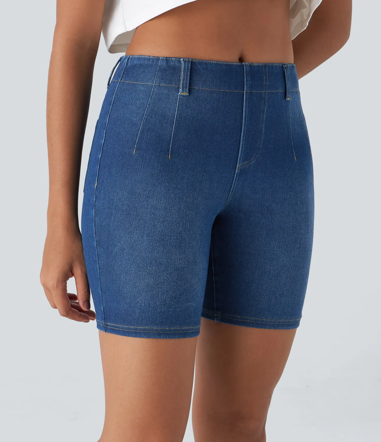 Halara Pantalón corto Halara Flex™ Denim elástico lavado tacto fresco ajustado bolsillo trasero tiro medio - Stream Floating Denim - M(regular) sold by Halara product image thumbnail 3