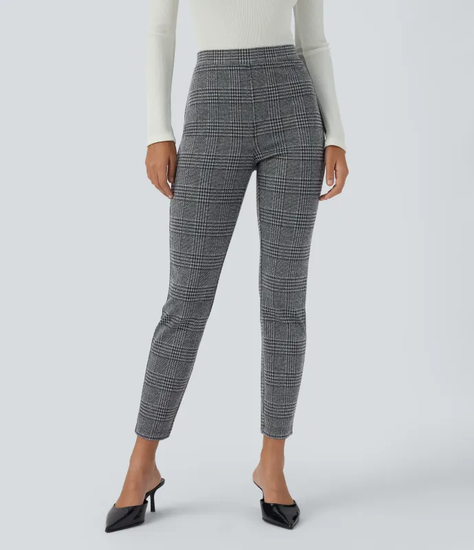 Halara Pantalón Halara Flex™ oficina ajustado pata gallo bolsillo trasero tiro alto - Dark Gray Plaid - XL(regular) made by Halara