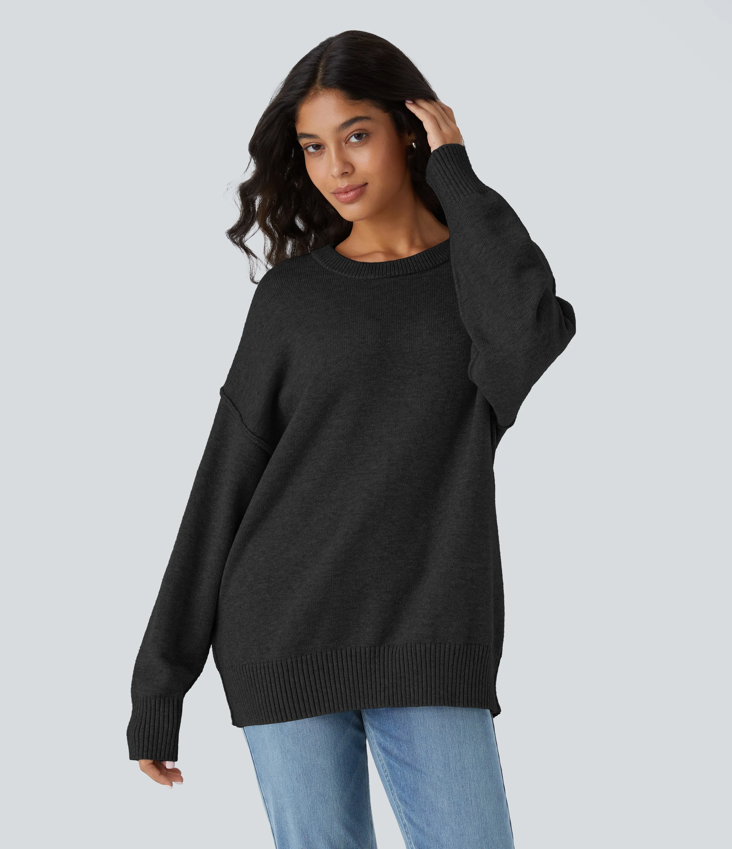 Halara Suéter manga larga hombro caído cuello redondo - Black - XL sold by Halara product image thumbnail 5