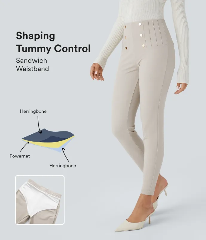 Halara Leggings SoCinched oficina espiga botón decorativo posterior control abdomen tiro alto - Moonbeam - XL(7/8) made by Halara