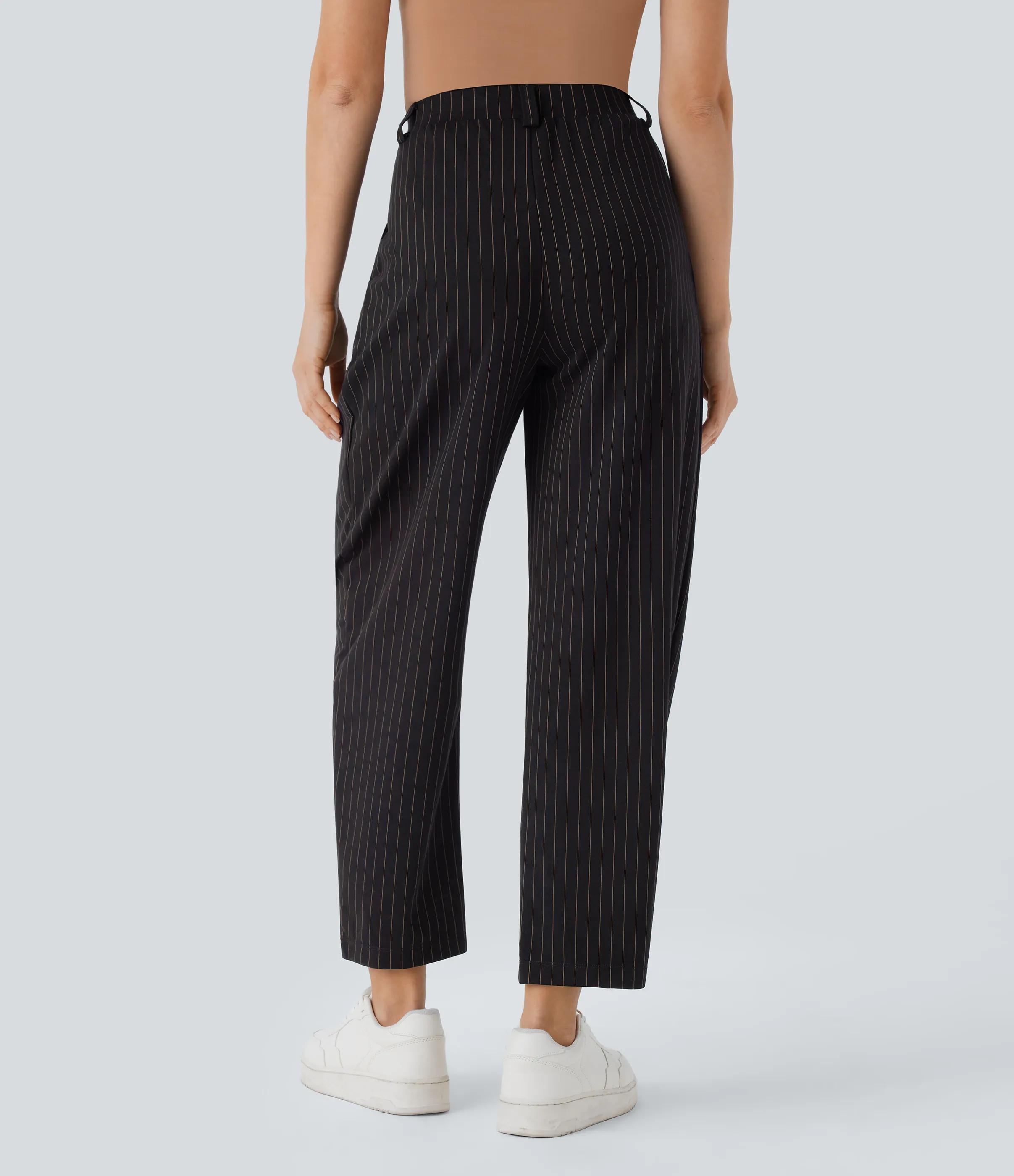 Halara Pantalón oficina rayas tacto frío pierna acampanada bolsillo lateral tiro medio - Black Brown Black Pinstripe - XL(regular) sold by Halara product image thumbnail 3