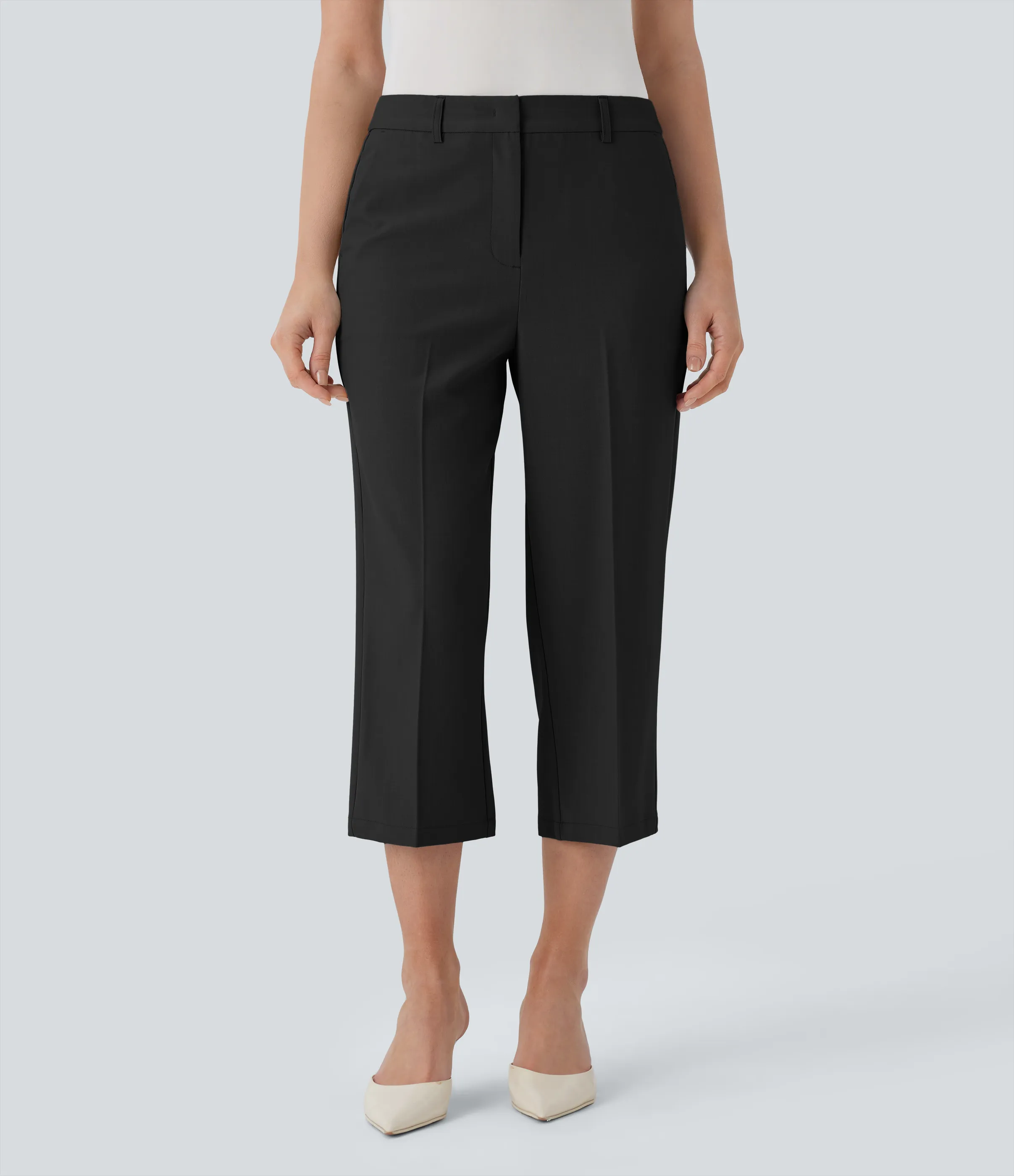 Halara Pantalón oficina capri tiro medio bolsillo lateral - Black - M(regular) sold by Halara