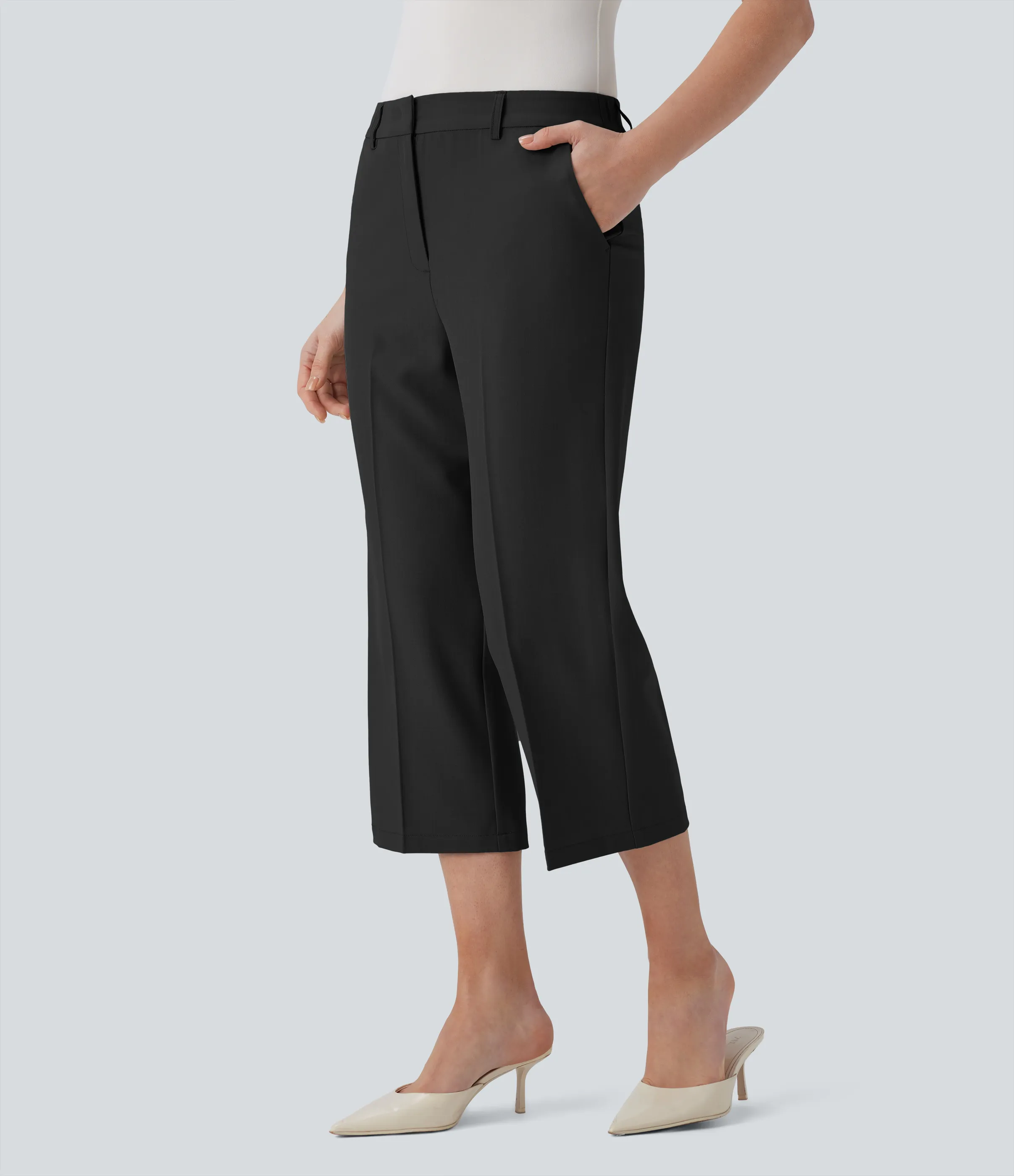 Halara Pantalón oficina capri tiro medio bolsillo lateral - Black - M(regular) sold by Halara product image thumbnail 4