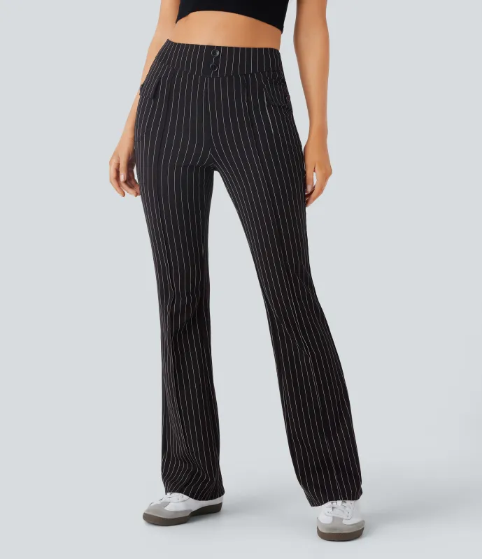 Halara Pantalón acampanado tiro alto bolsillo solapa raya tacto fresco - Black White Pinstripe - XL(regular) sold by Halara
