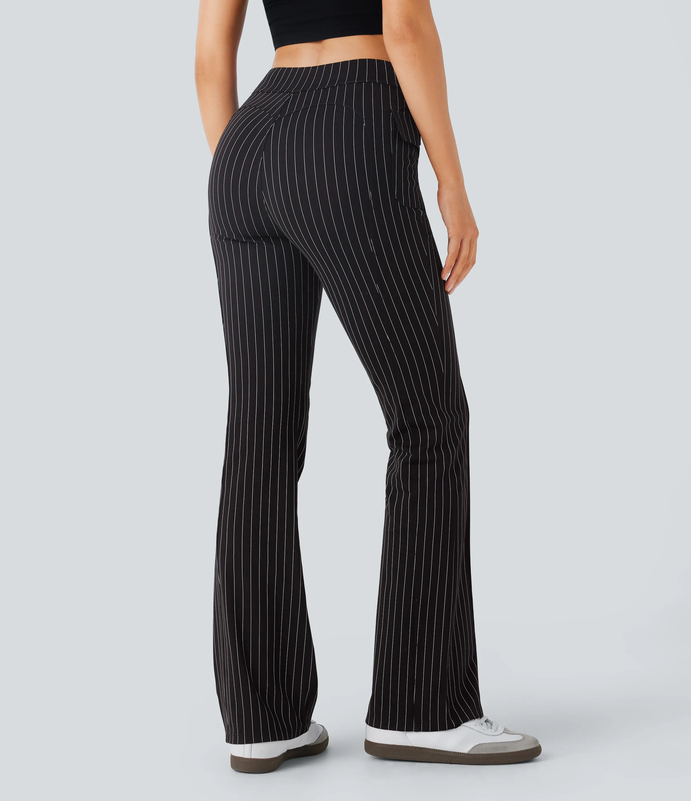 Halara Pantalón acampanado tiro alto bolsillo solapa raya tacto fresco - Black White Pinstripe - XL(regular) sold by Halara product image thumbnail 3