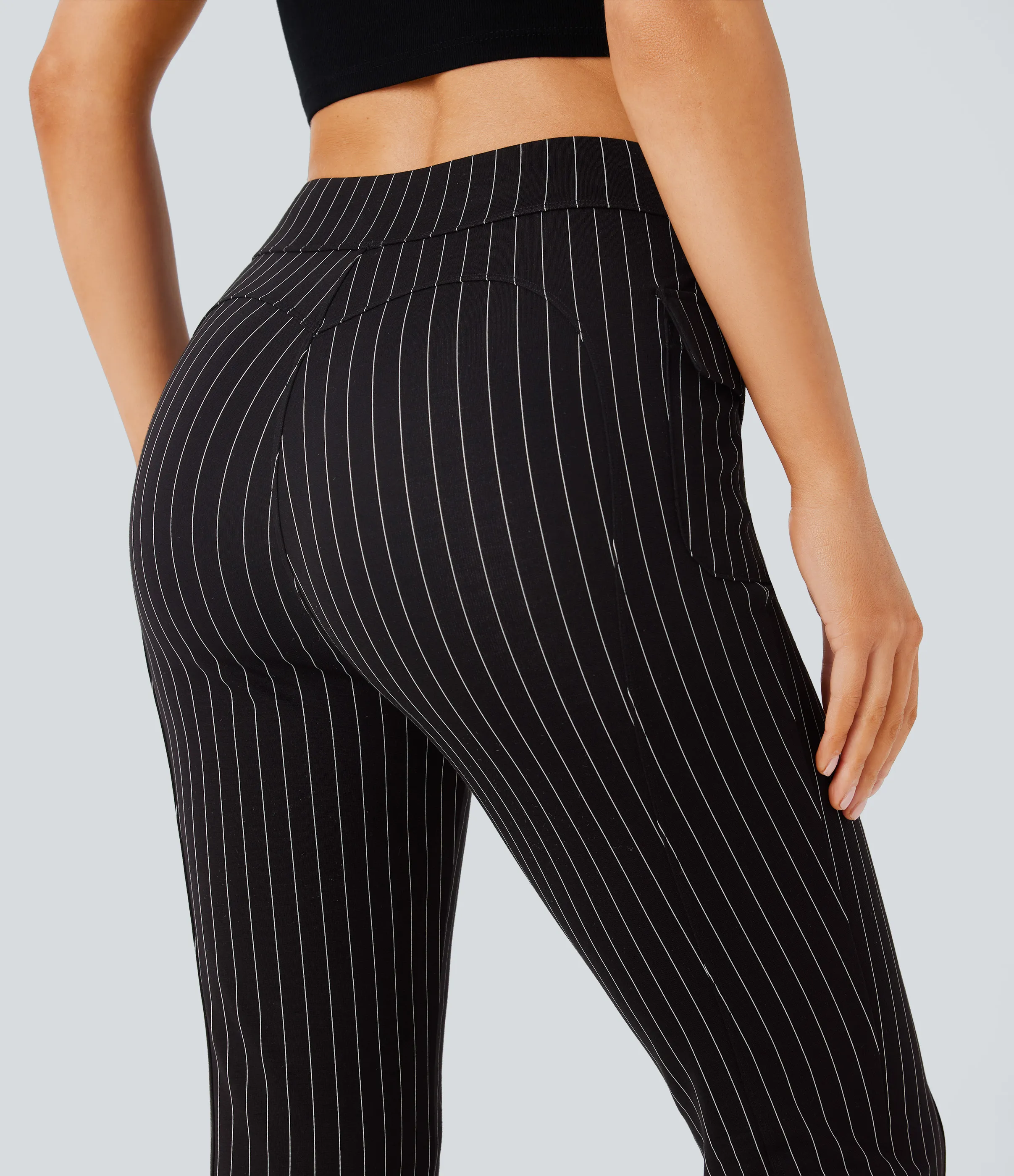 Halara Pantalón acampanado tiro alto bolsillo solapa raya tacto fresco - Black White Pinstripe - XL(regular) sold by Halara product image thumbnail 5