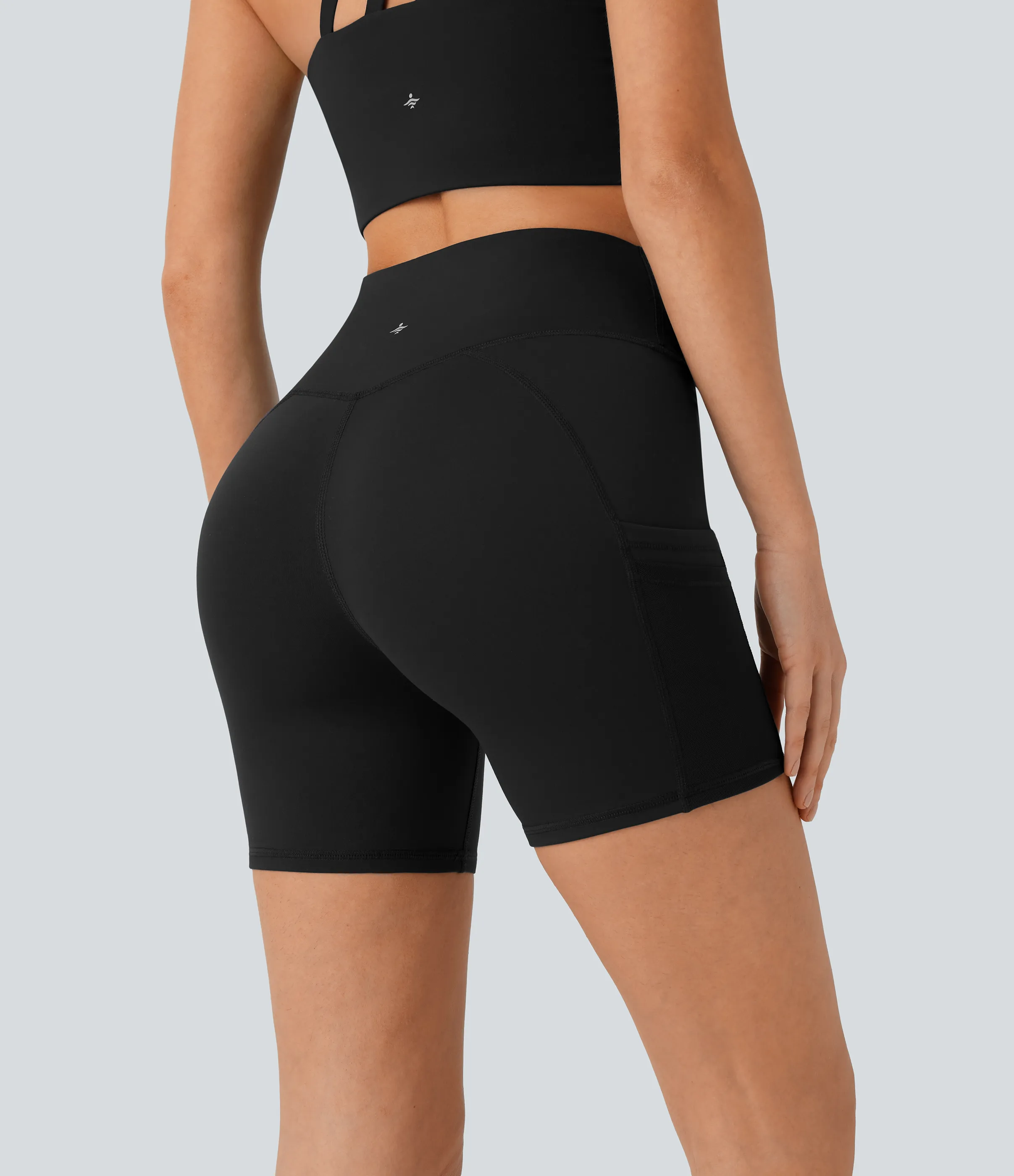 Halara Pantalón corto yoga ciclista tiro alto múltiple bolsillo malla contrastante 12.5cm - Black - XS sold by Halara product image thumbnail 3