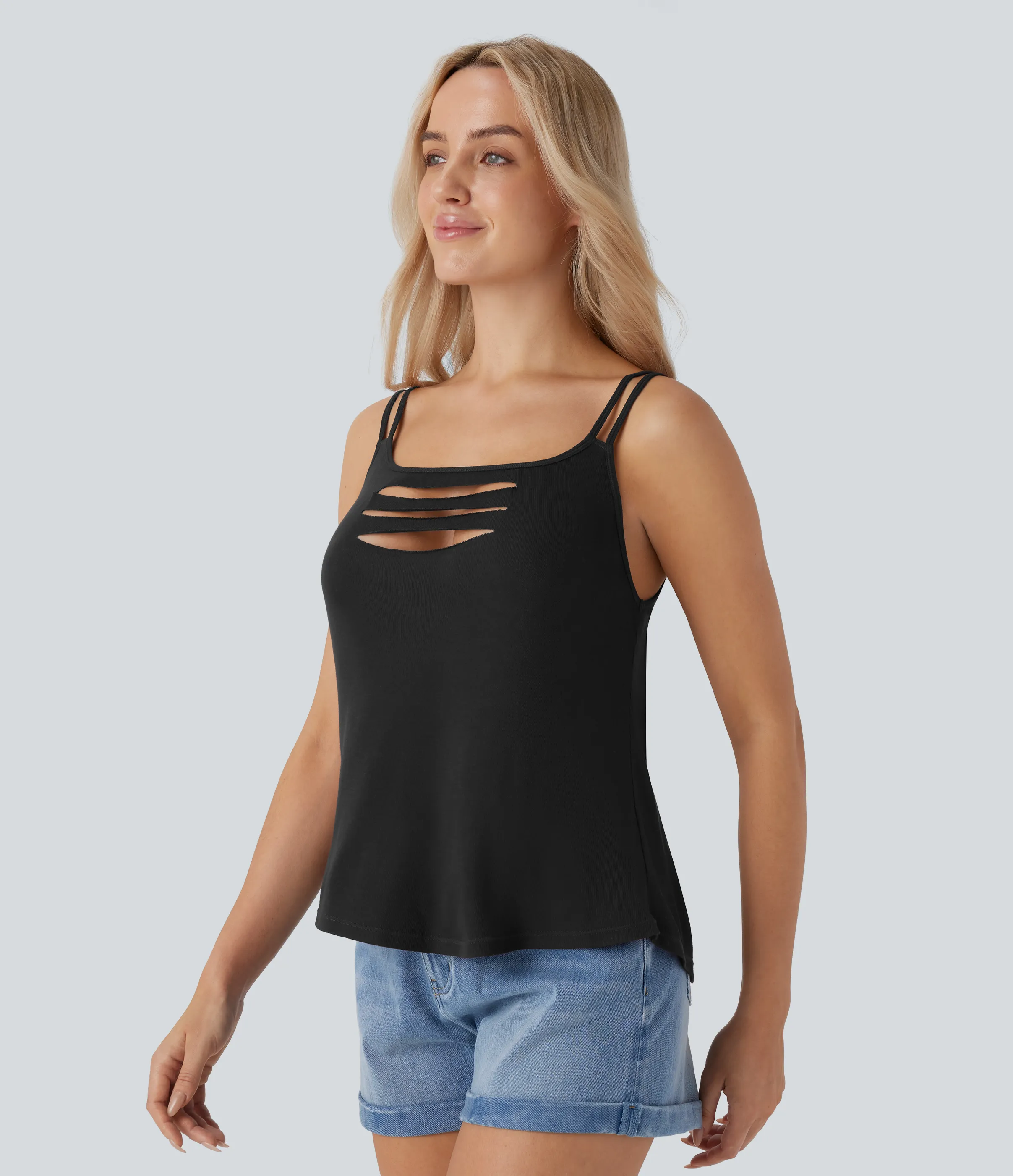 Halara Top sin mangas abertura tirante doble acanalado - Black - L sold by Halara product image thumbnail 4