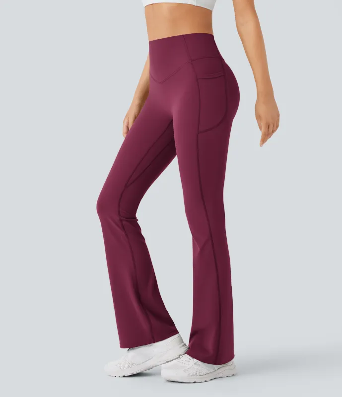 Halara Leggings SoCinched UltraSculpt Bootcut yoga tiro alto realce glúteo bolsillo lateral control abdomen moldeador - Red Plum - XS(regular) made by Halara