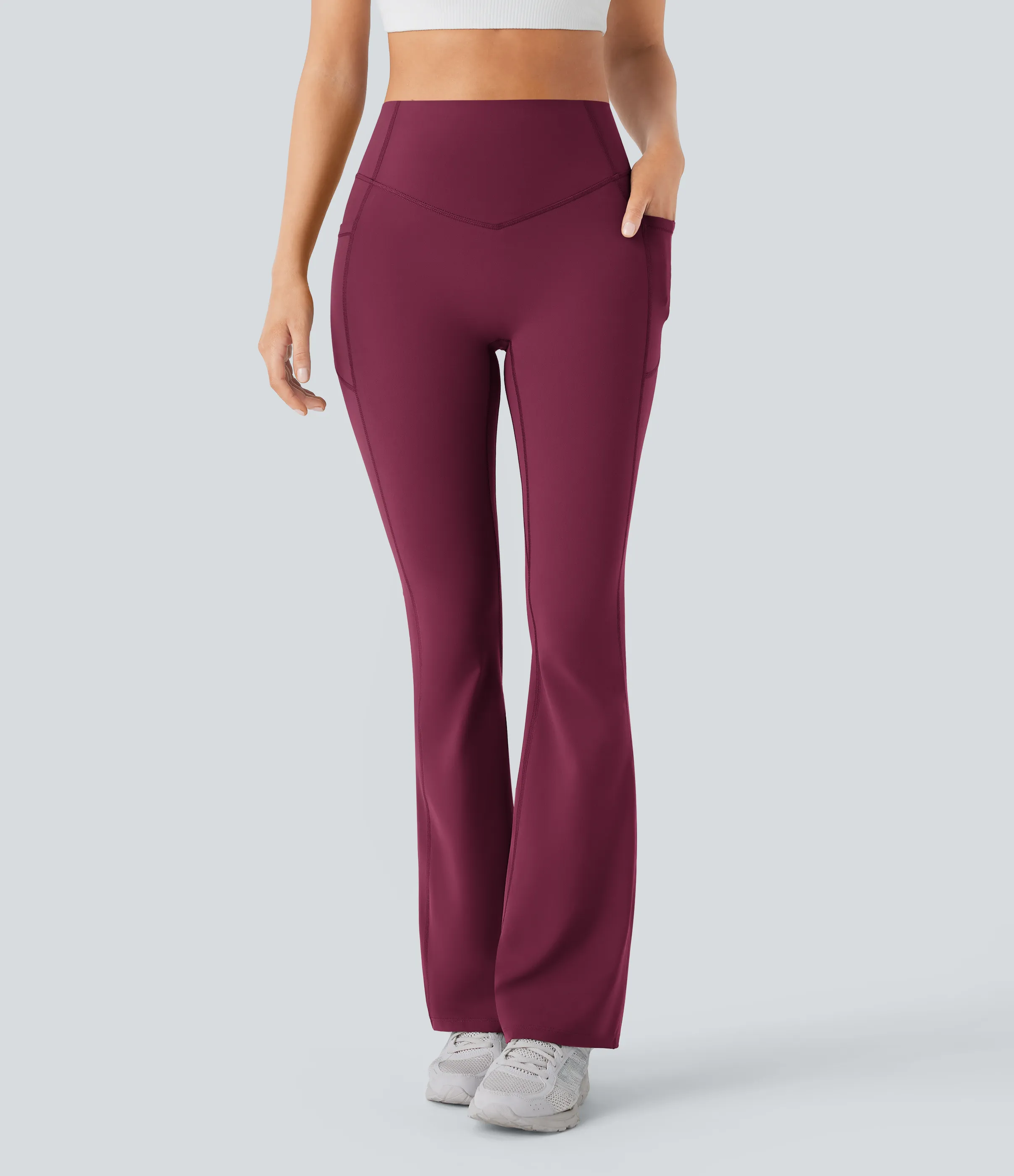Halara Leggings SoCinched UltraSculpt Bootcut yoga tiro alto realce glúteo bolsillo lateral control abdomen moldeador - Red Plum - XS(regular) sold by Halara product image thumbnail 4