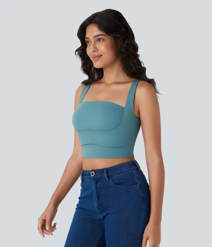 Halara Camiseta Softlyzero™ Airy sin mangas corta cuello cuadrado sin espalda realce tacto fresco - UPF 50+ - Rock Cyan Blue - XS made by Halara