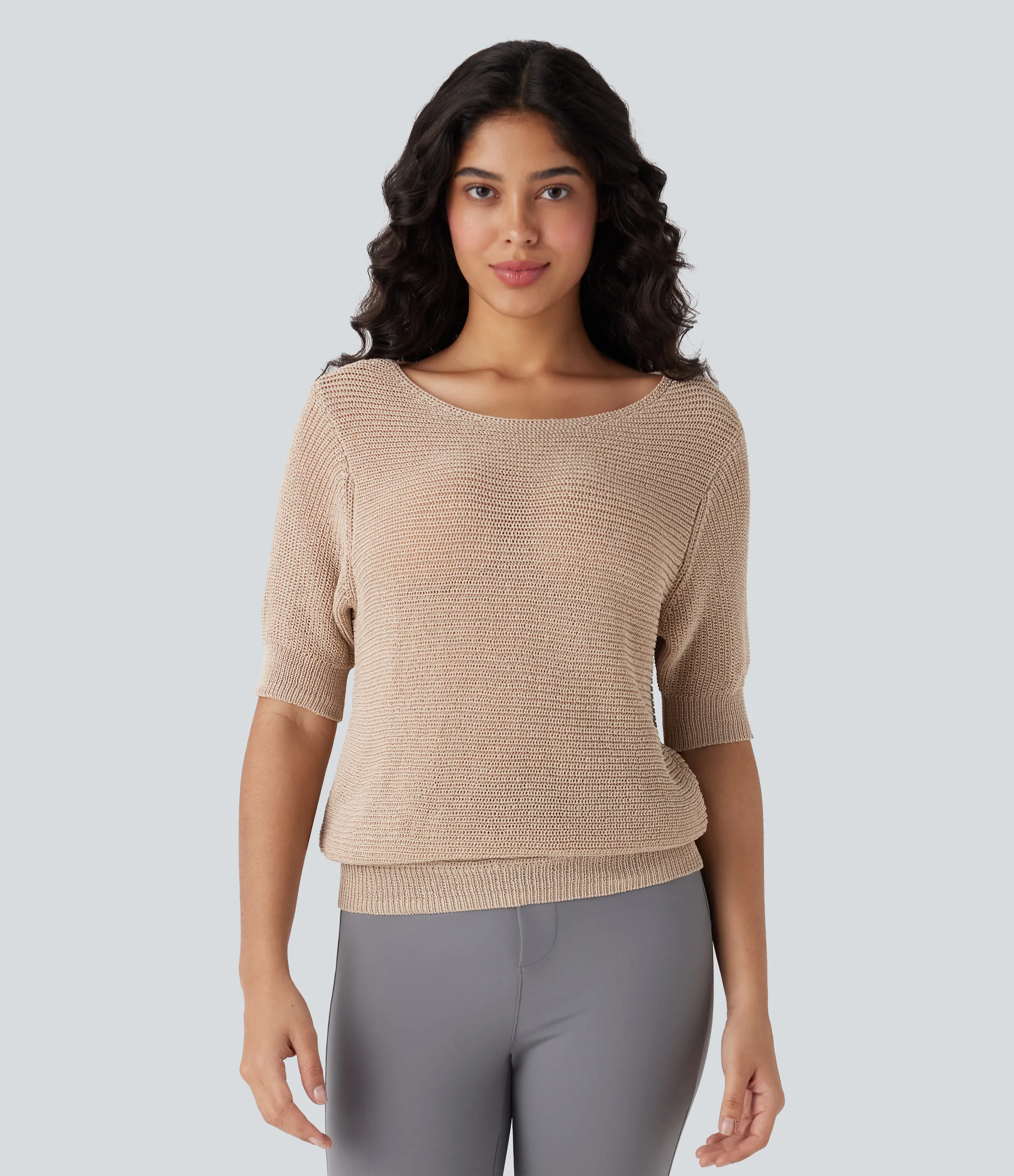 Halara Suéter oficina media manga cuello redondo - Smoke Gray - XL sold by Halara