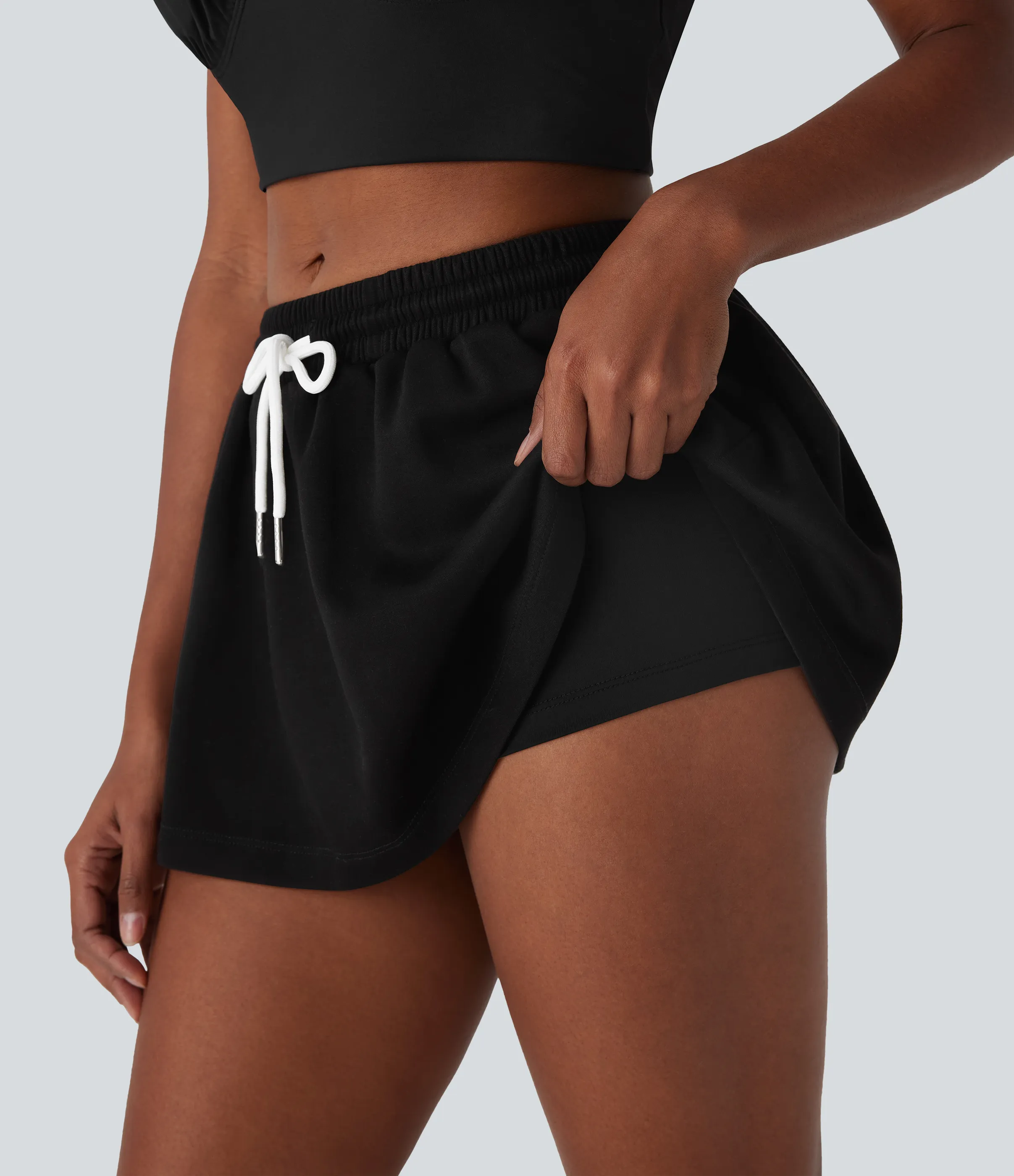 Halara Minifalda casual 2 en 1 de corte A con cordón y tiro bajo - Black - L(regular) sold by Halara product image thumbnail 5