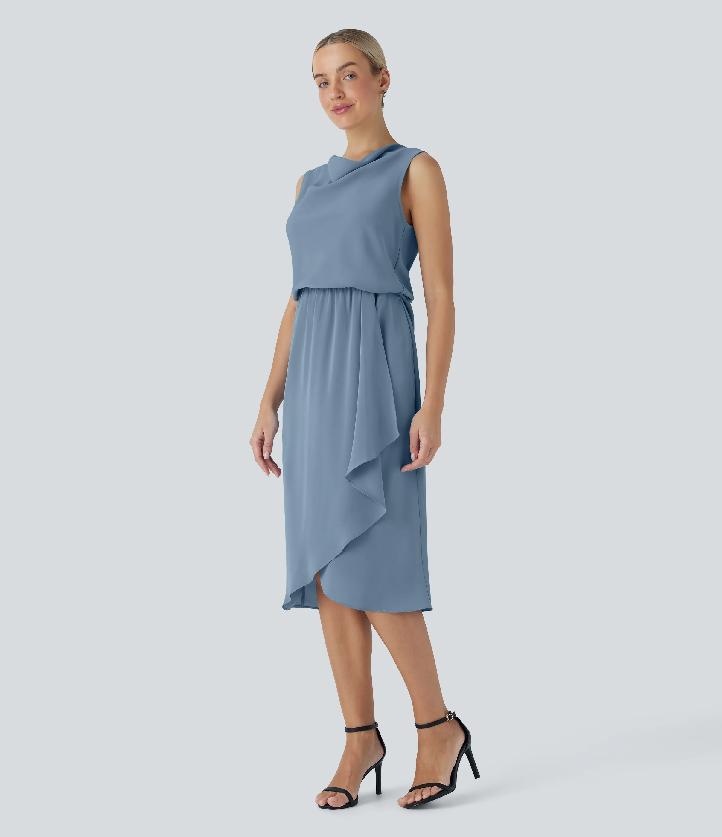 Halara Vestido midi de viaje sin mangas con cuello vuelto y dobladillo cruzado con bolsillos laterales - Mountain Spring - XL sold by Halara product image thumbnail 4