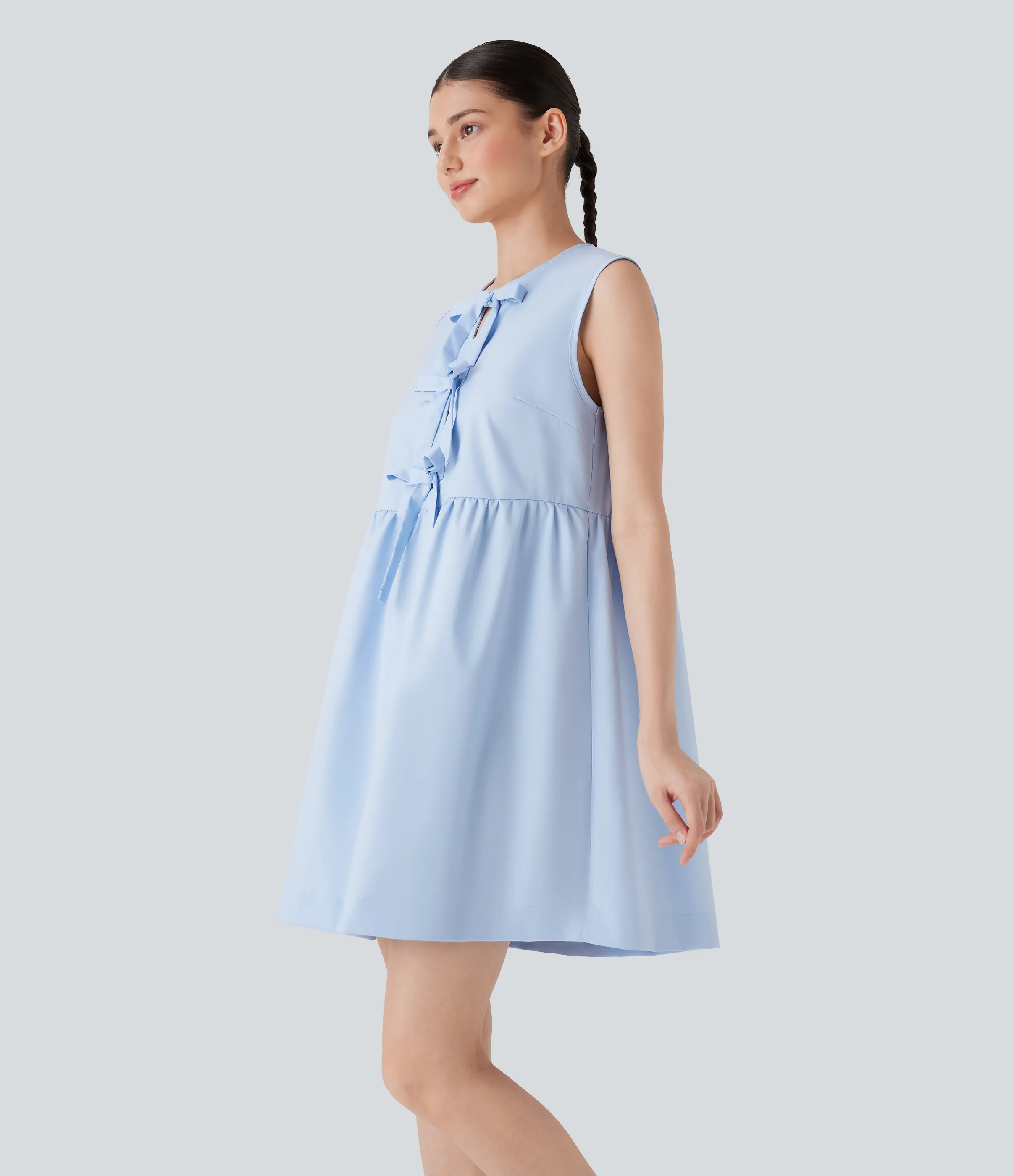 Halara Vestido mini casual sin mangas con lazo en la parte delantera - Wathet Blue - M sold by Halara product image thumbnail 4