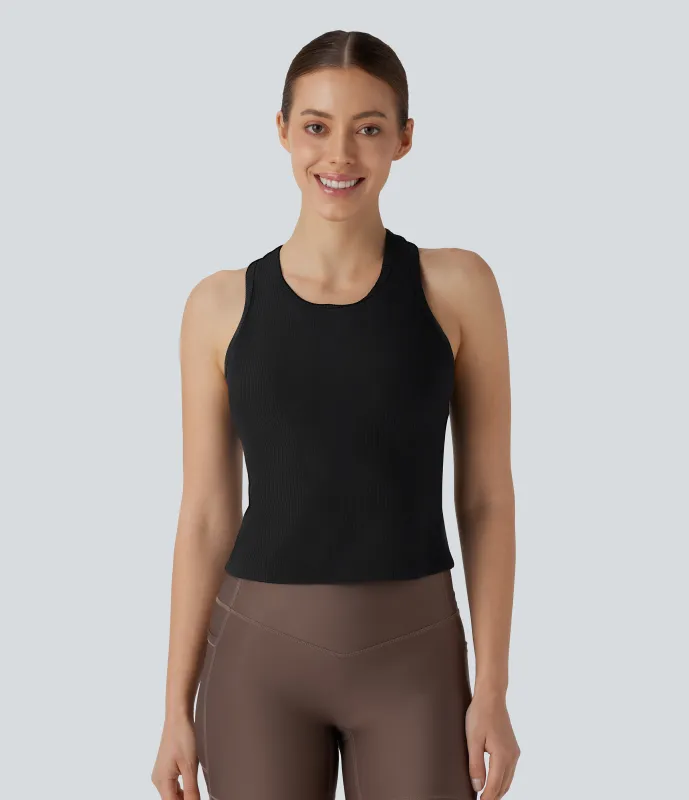 Halara Camiseta de yoga sin mangas con espalda de nadador y canalé - Black - M made by Halara