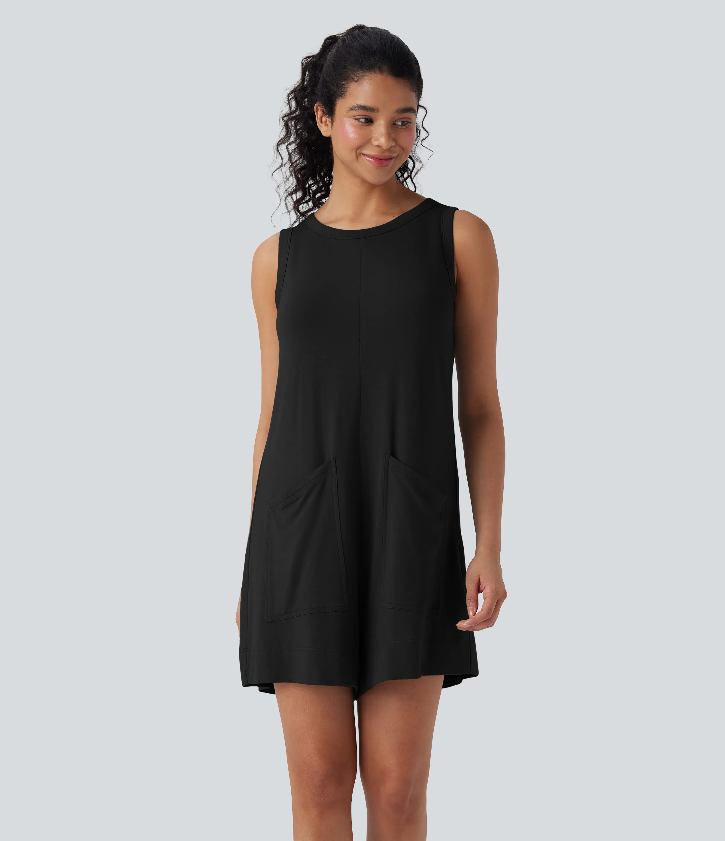 Halara Mono sin manga cuello redondo botón bolsillo - Black - XS(regular) sold by Halara