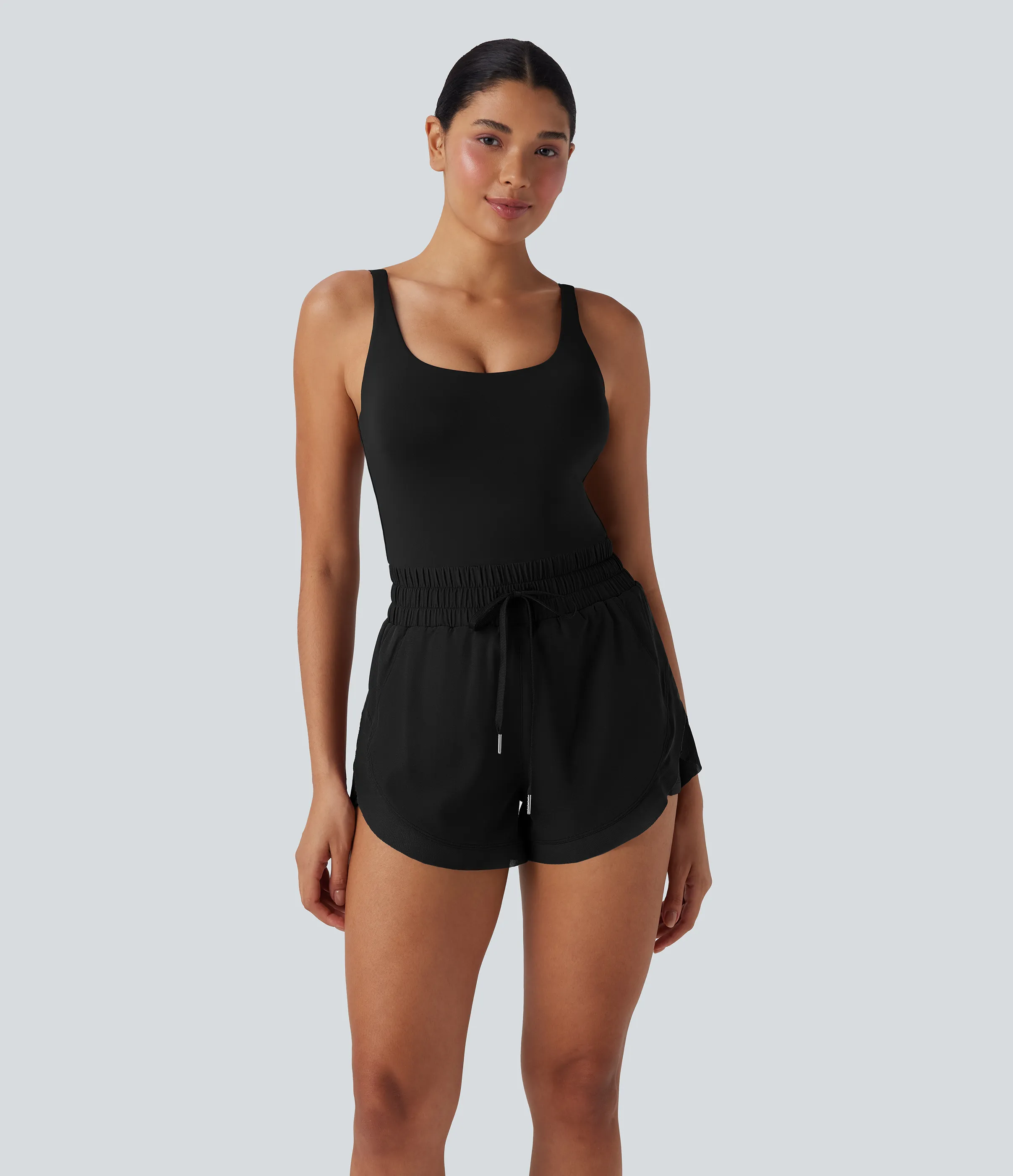 Halara Jumpsuit 2 en 1 para running con espalda descubierta, fruncido y cordón ajustable con bolsillos laterales - Black - M(regular) sold by Halara product image thumbnail 2