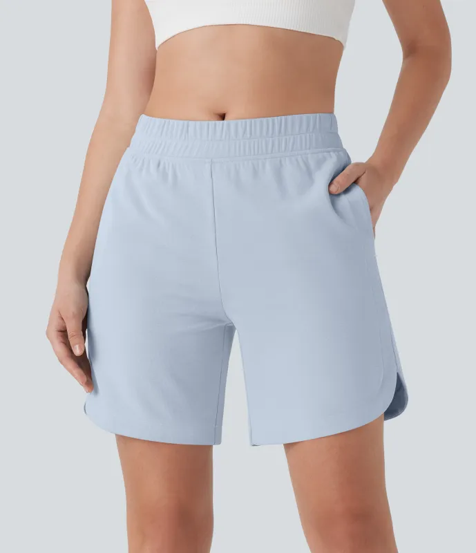 Halara Bermudas de yoga con cintura media, bolsillos laterales y dobladillo curvo - Plein Air - L sold by Halara