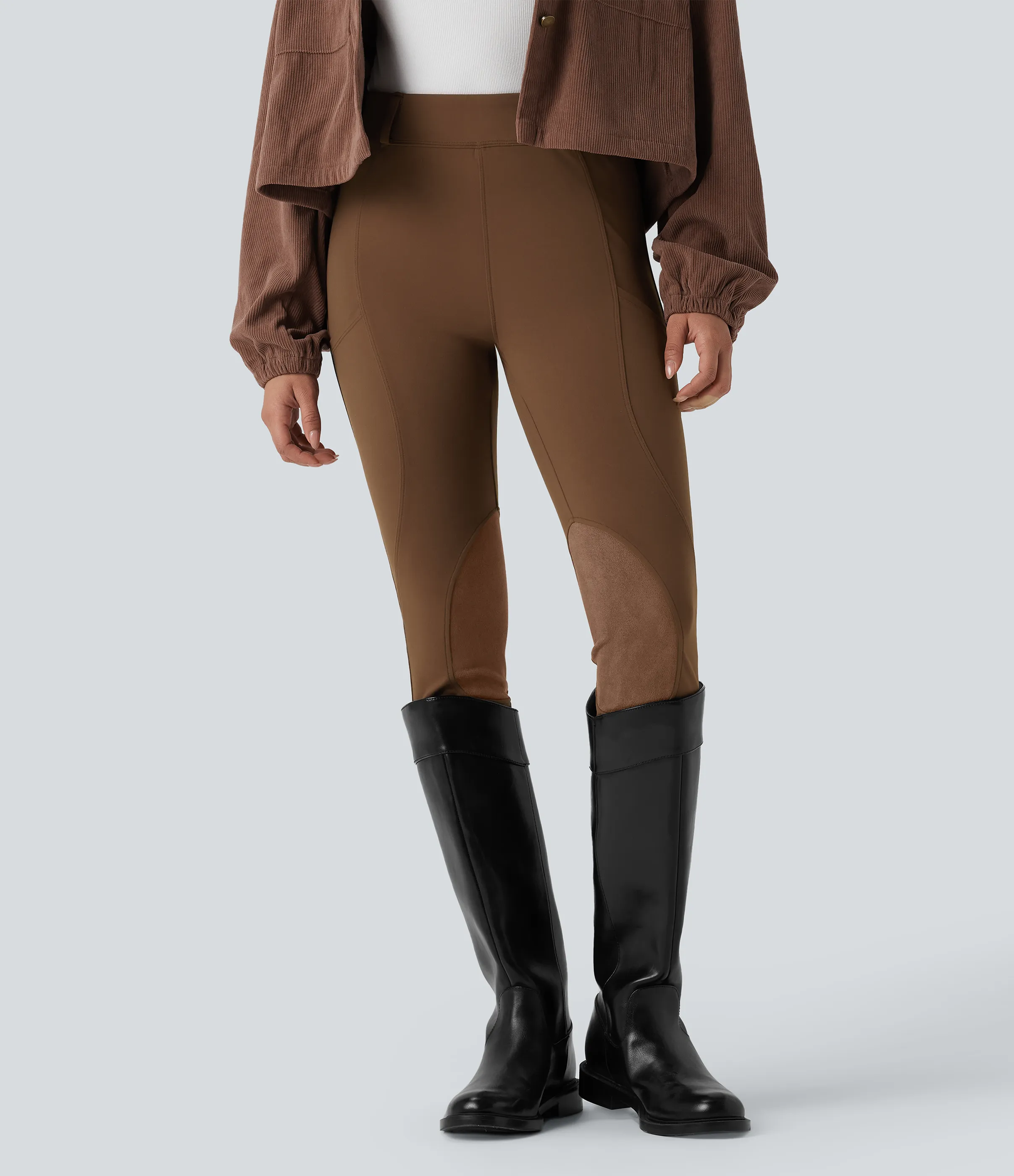 Halara Pantalones ajustados con ante en contraste, de cintura alta y con bolsillos - Bison - XL(7/8) sold by Halara product image thumbnail 2