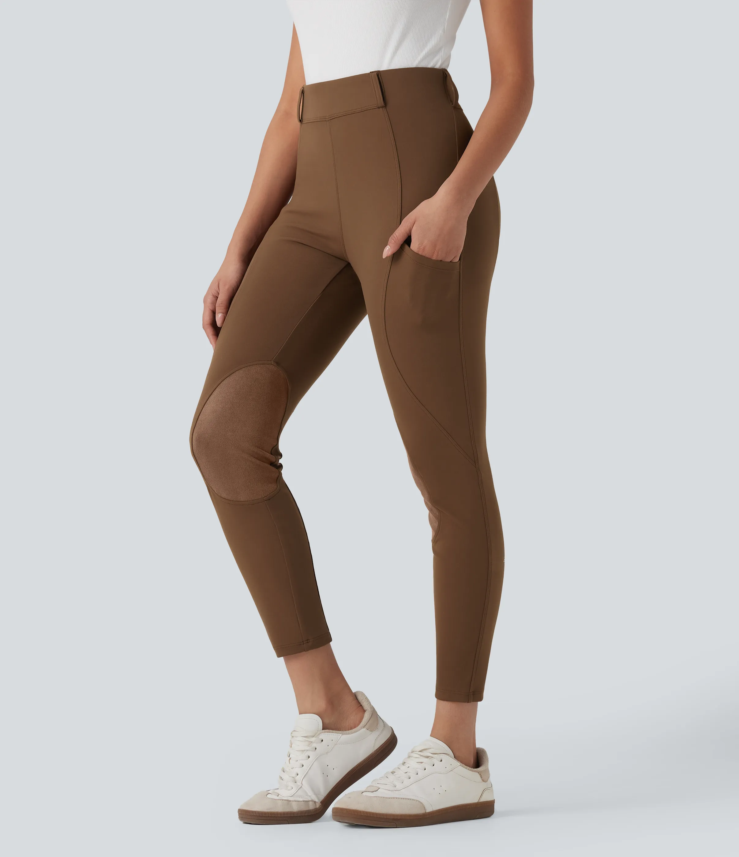 Halara Pantalones ajustados con ante en contraste, de cintura alta y con bolsillos - Bison - XL(7/8) sold by Halara product image thumbnail 4