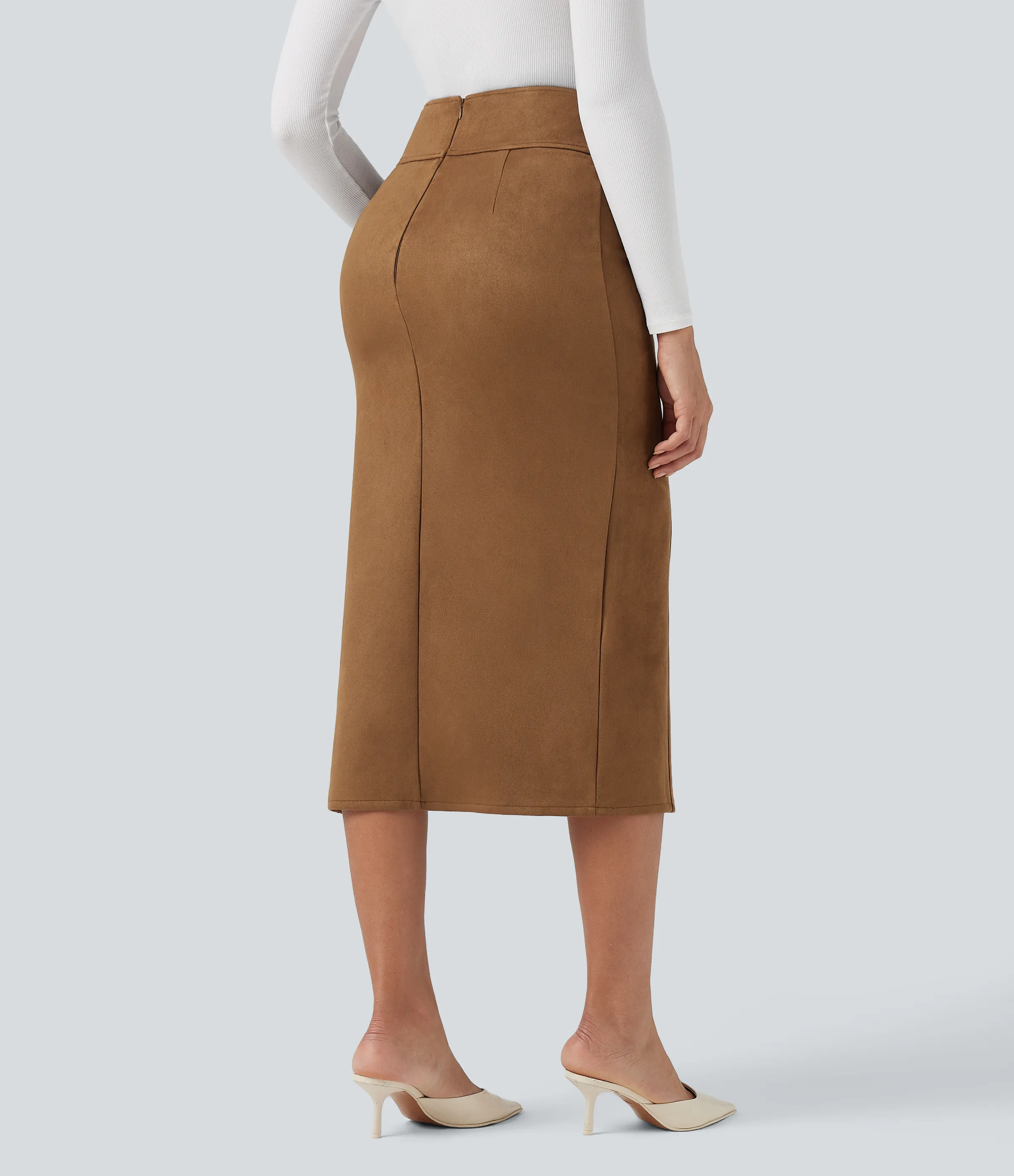 Halara Falda midi casual ajustada de ante con tiro alto - Chipmunk - XL(regular) sold by Halara product image thumbnail 3