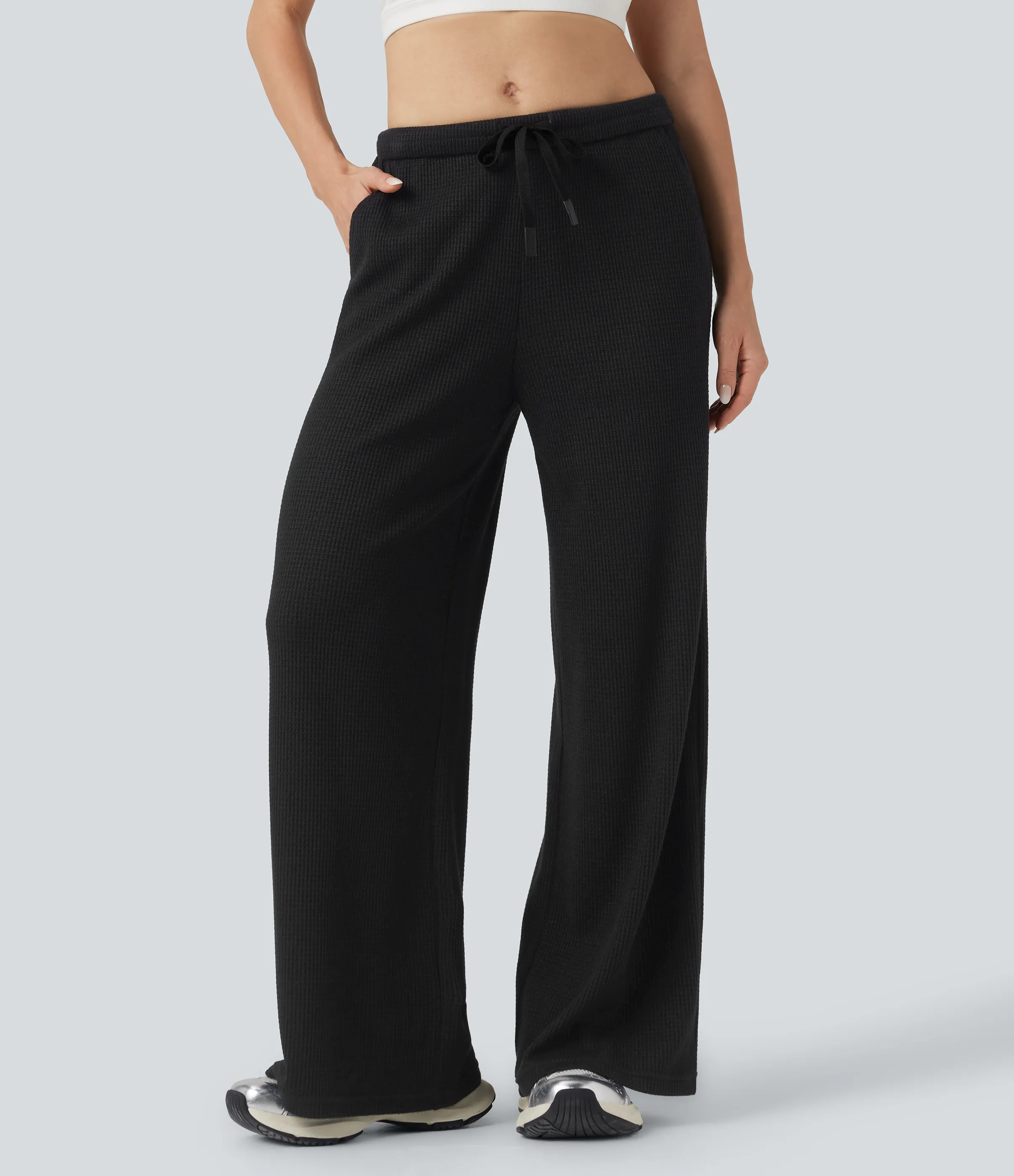 Halara Pantalones holgados casuales de tiro medio con cordón y bolsillos - Black - S(regular) sold by Halara product image thumbnail 2