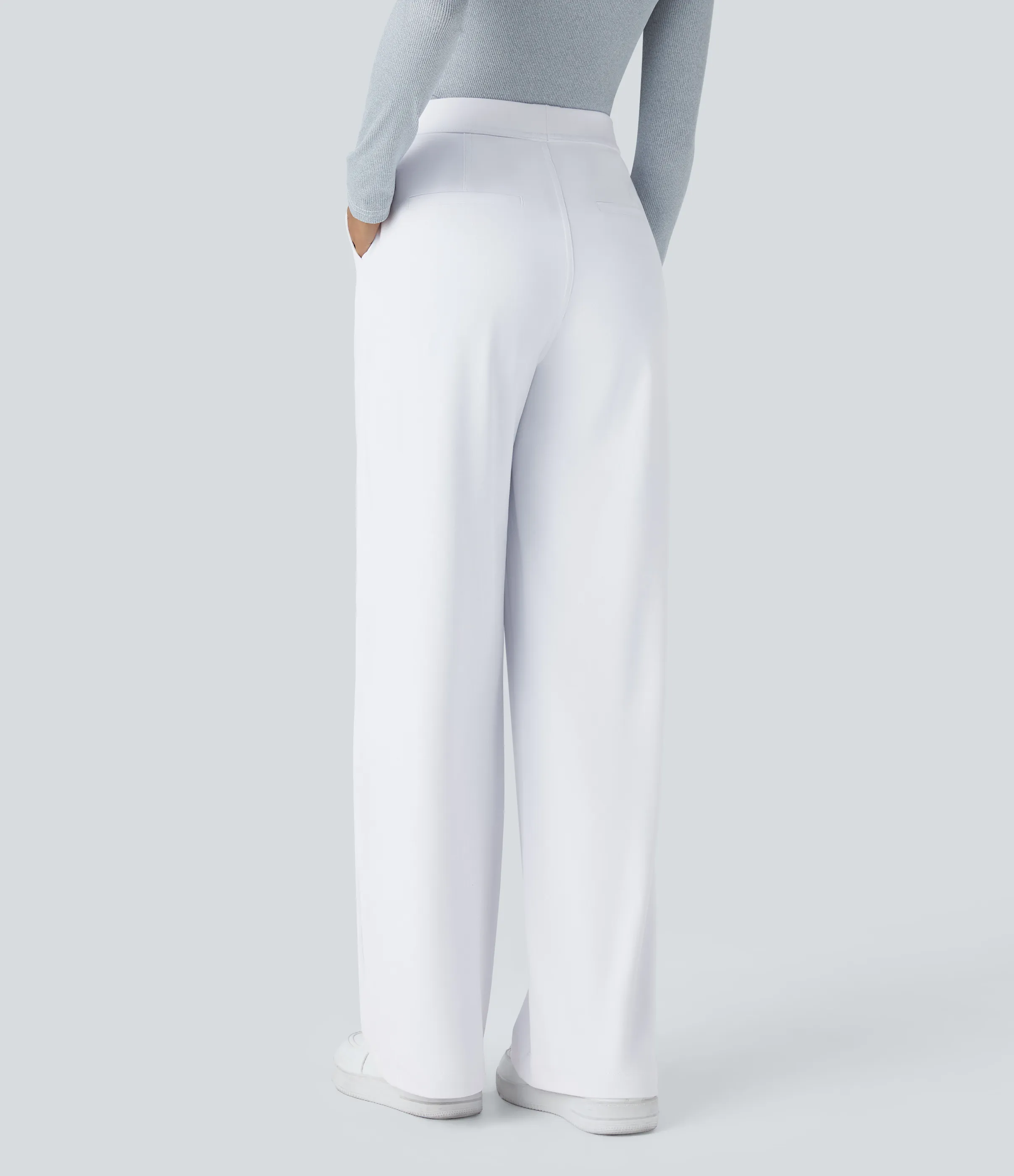 Halara Pantalón oficina pierna recta bolsillo lateral tiro alto pliegue - White - L(regular) sold by Halara product image thumbnail 2