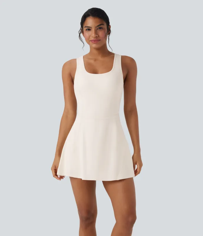 Halara Vestido mini de baile Softlyzero™ Airy 2 en 1 con espalda abierta cruzada y escote en U con bolsillos laterales y fresco al tacto - Easy Peezy - Egret - XS made by Halara