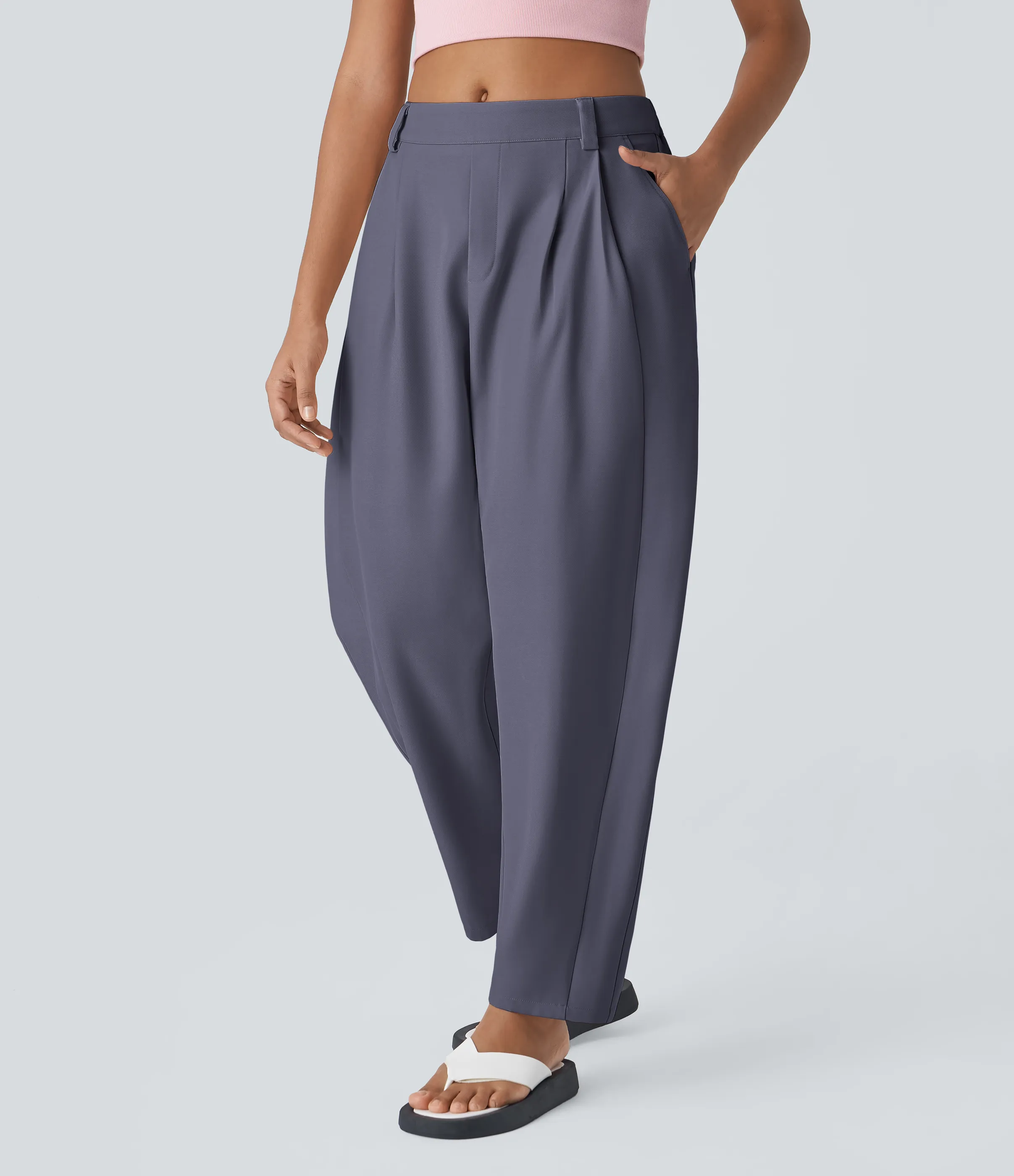 Halara Pantalón oficina pierna barril bolsillo lateral plisado tiro medio - Heron - XS(petite) sold by Halara product image thumbnail 4