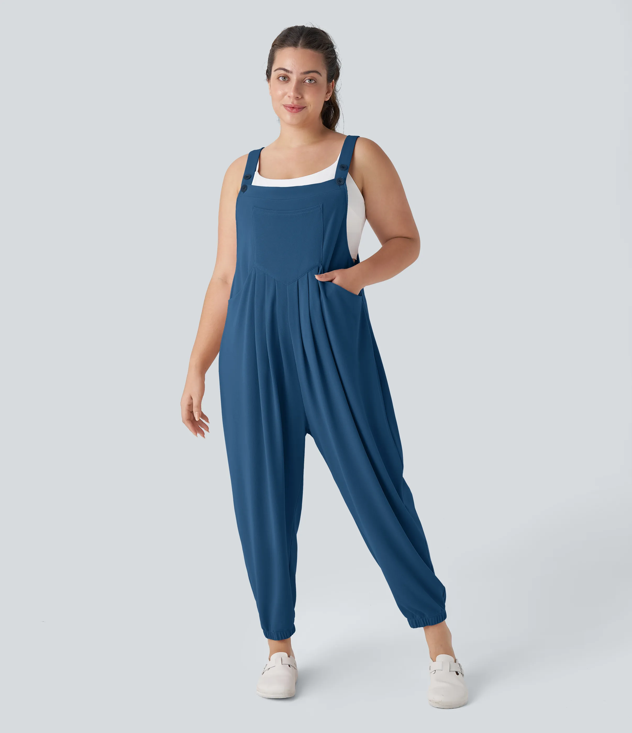 Halara Jogger Overol correa ajustable botón múltiple bolsillo plisado gofre talla grande - Dark Blue - 2X sold by Halara product image thumbnail 2