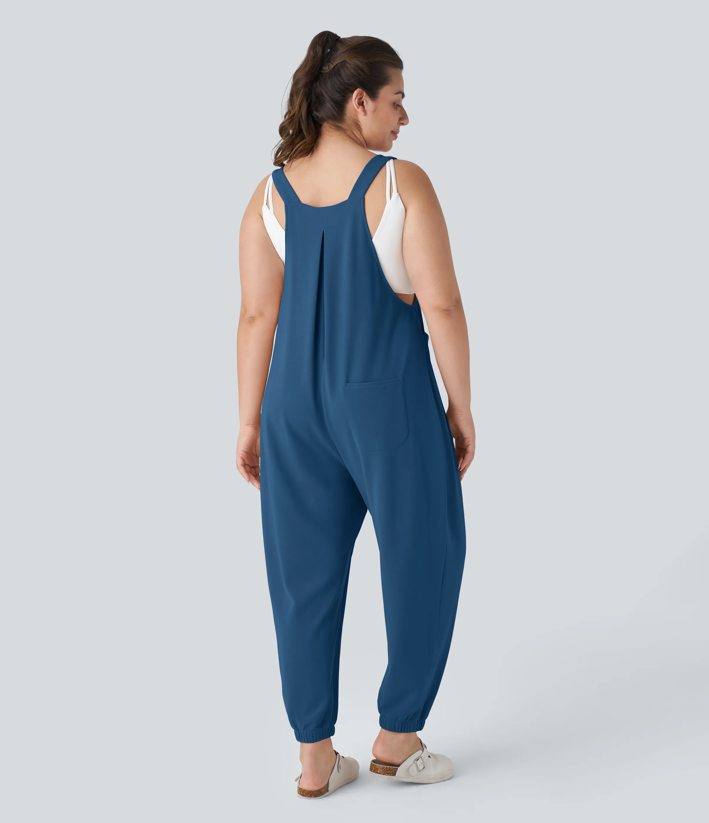 Halara Jogger Overol correa ajustable botón múltiple bolsillo plisado gofre talla grande - Dark Blue - 2X sold by Halara product image thumbnail 3