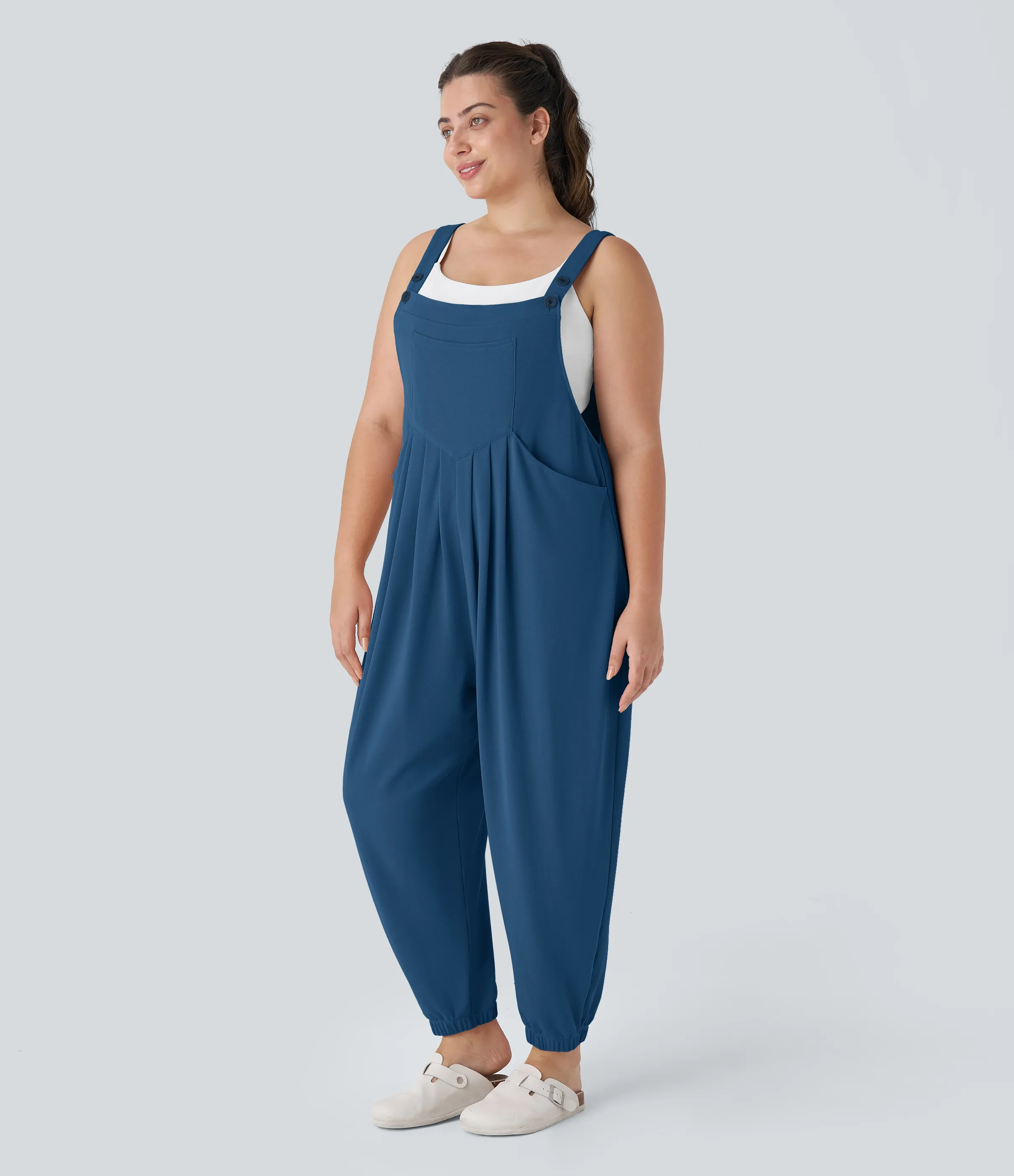 Halara Jogger Overol correa ajustable botón múltiple bolsillo plisado gofre talla grande - Dark Blue - 2X sold by Halara product image thumbnail 4