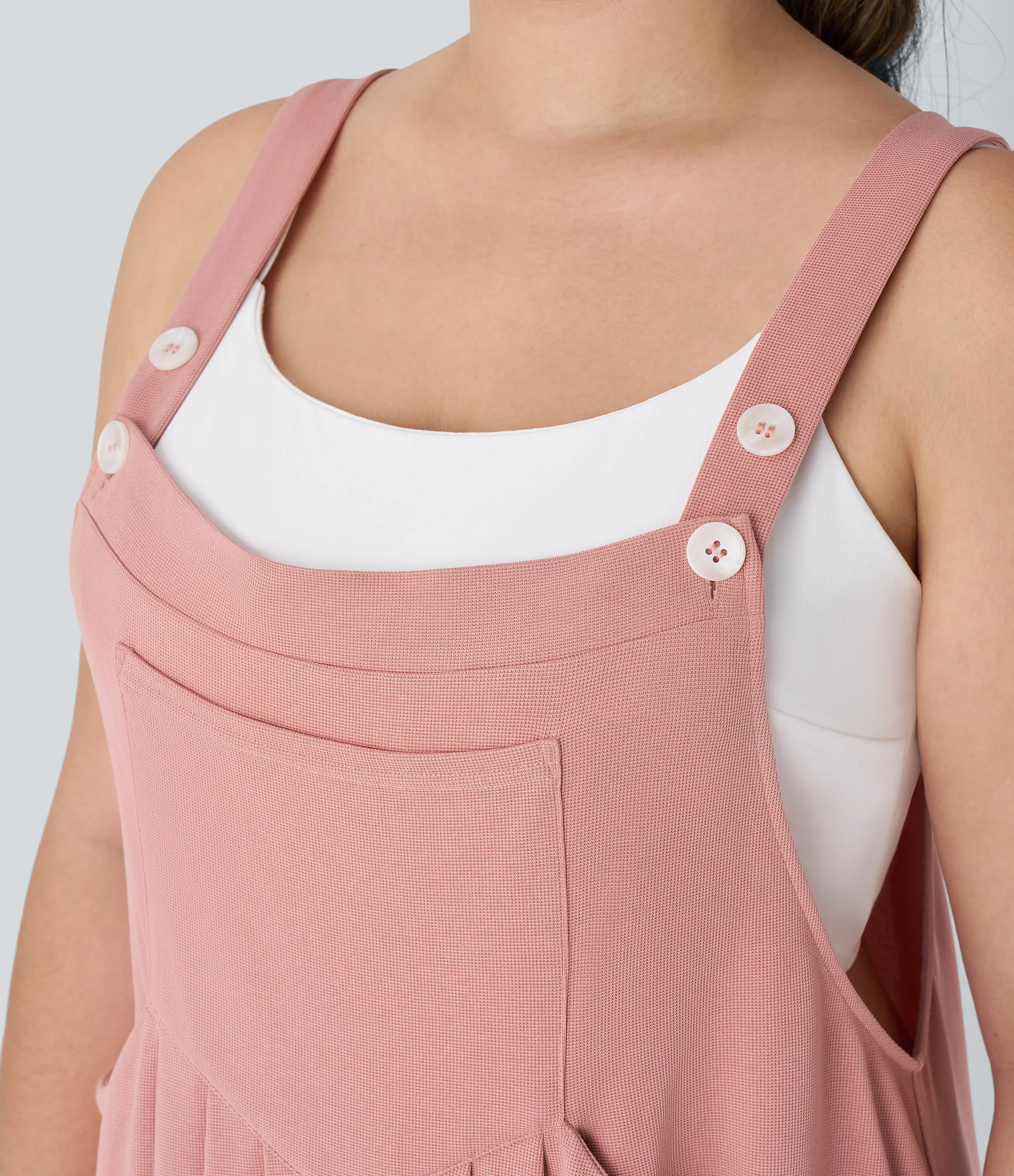 Halara Jogger Overol correa ajustable botón múltiple bolsillo plisado gofre talla grande - Rose Tan - 2X sold by Halara product image thumbnail 5