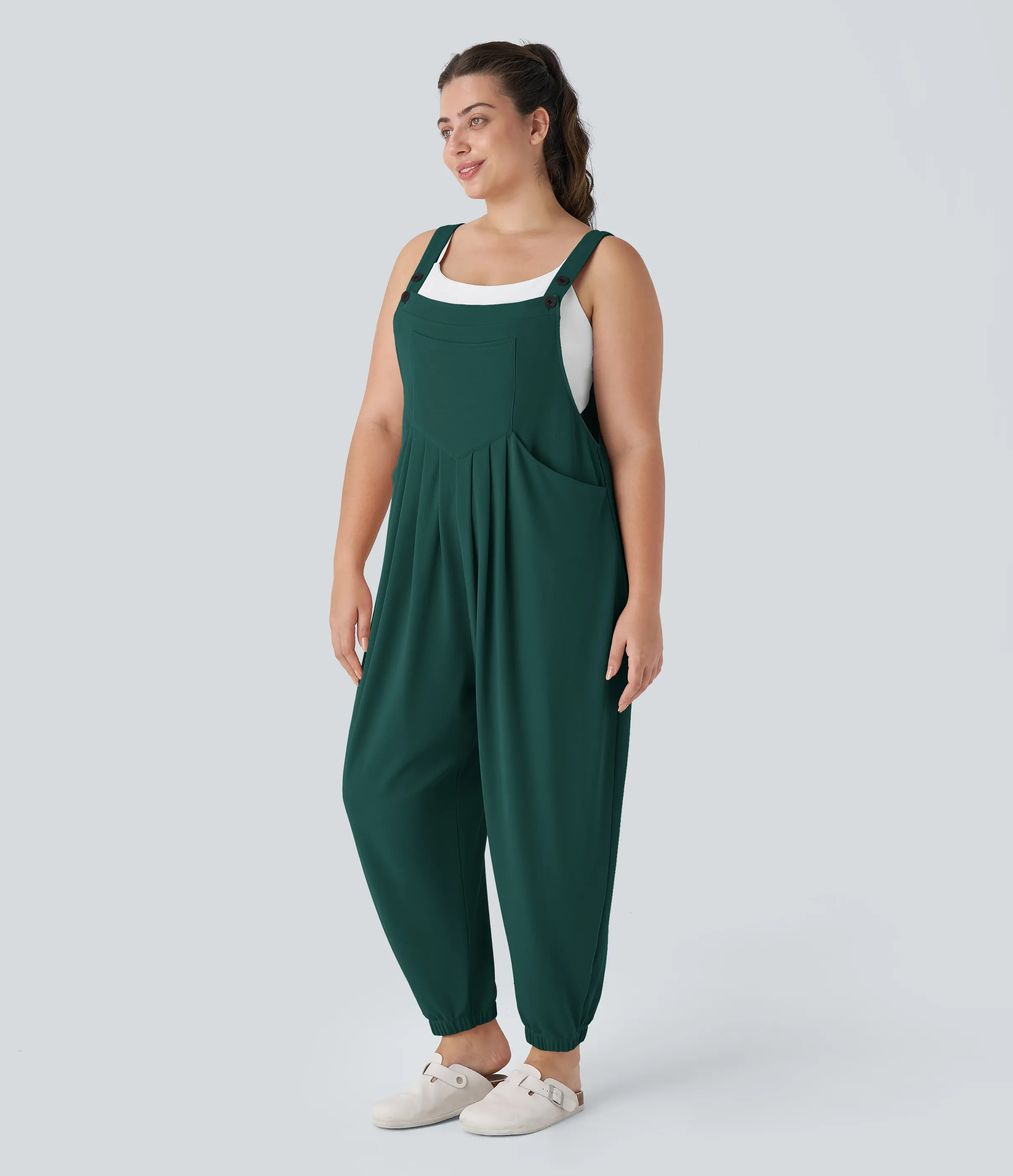 Halara Jogger Overol correa ajustable botón múltiple bolsillo plisado gofre talla grande - Forest Biome - 3X sold by Halara product image thumbnail 4