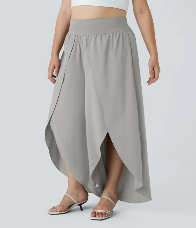 Halara Breezeful™ Pantalón talla plus palazzo fluido bolsillo trasero tiro alto secado rápido - Dust Gray - 1X(regular) made by Halara