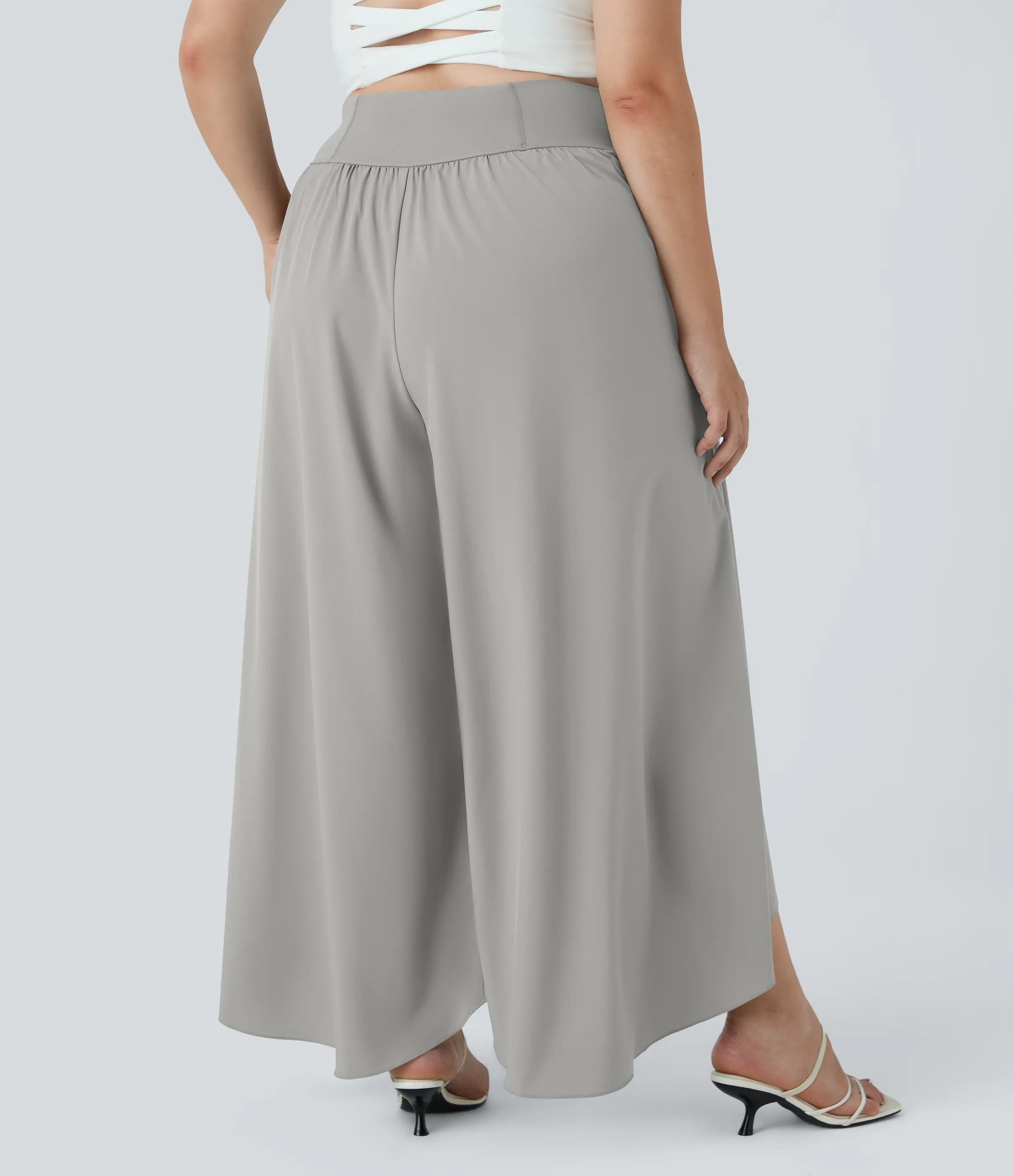 Halara Breezeful™ Pantalón talla plus palazzo fluido bolsillo trasero tiro alto secado rápido - Dust Gray - 1X(regular) sold by Halara product image thumbnail 3