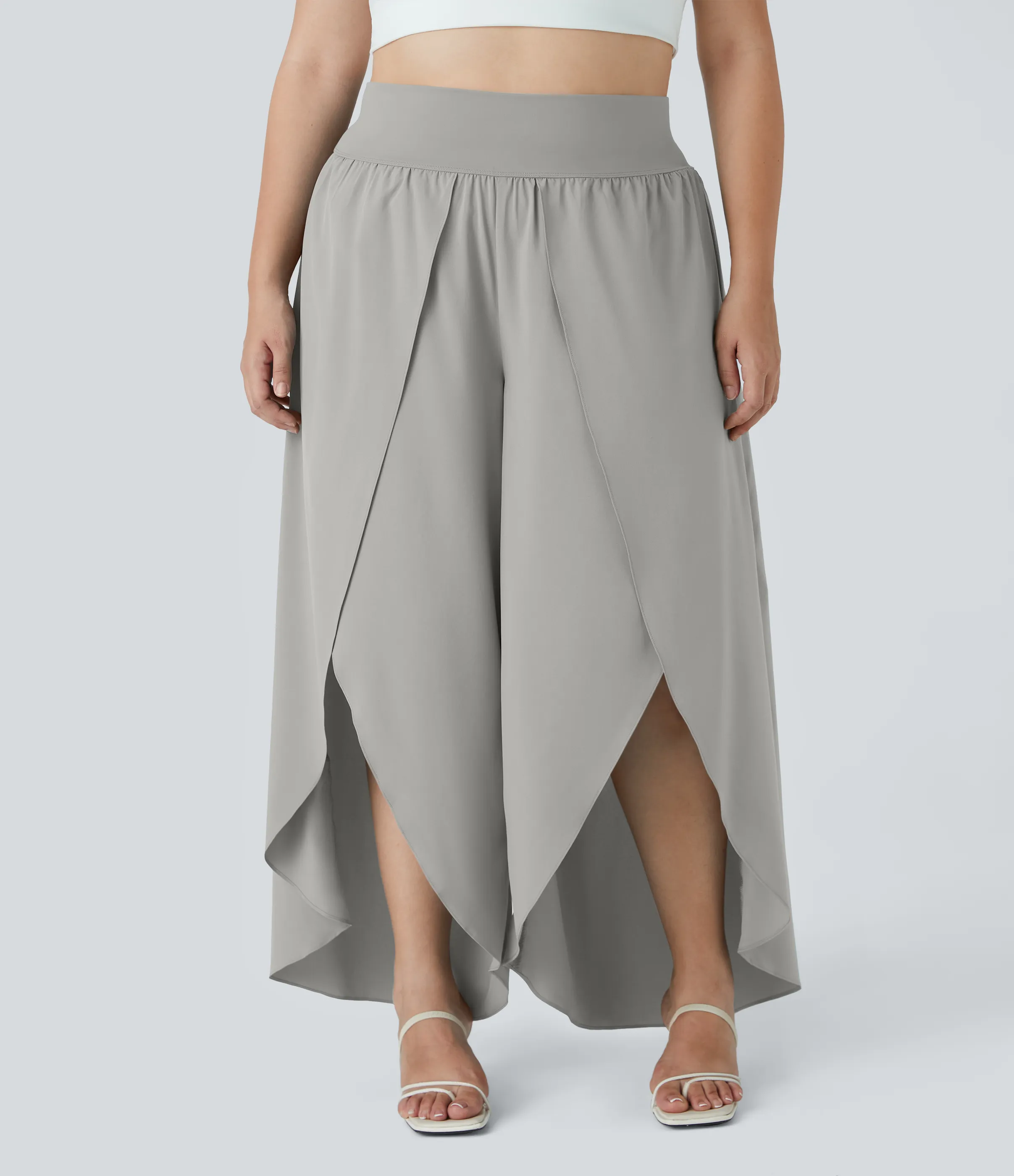 Halara Breezeful™ Pantalón talla plus palazzo fluido bolsillo trasero tiro alto secado rápido - Dust Gray - 1X(regular) sold by Halara product image thumbnail 4