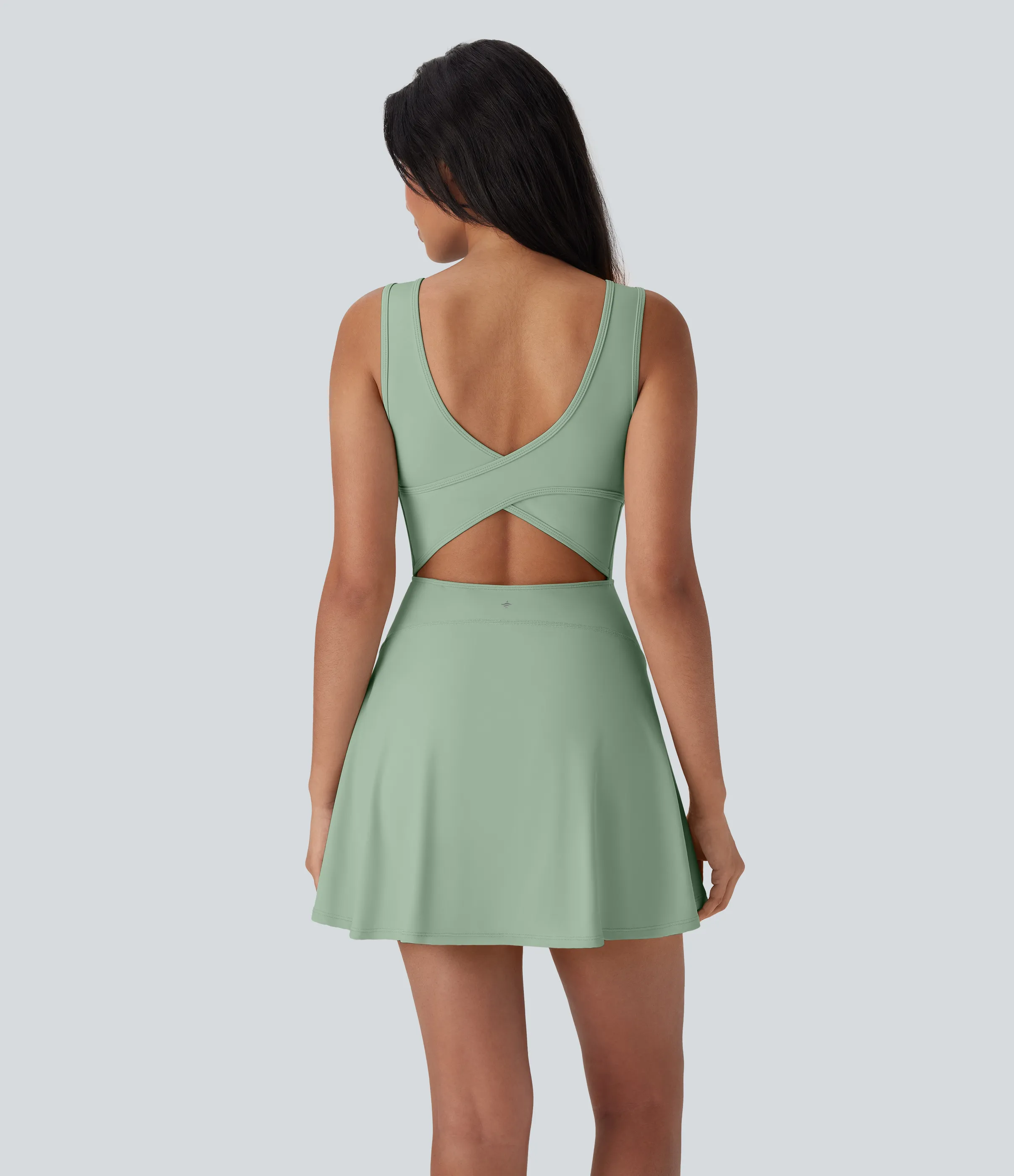 Halara Vestido mini de baile Softlyzero™ Airy 2 en 1 con espalda abierta cruzada y escote en U con bolsillos laterales y fresco al tacto - Easy Peezy - Light Bean Green - M sold by Halara product image thumbnail 3