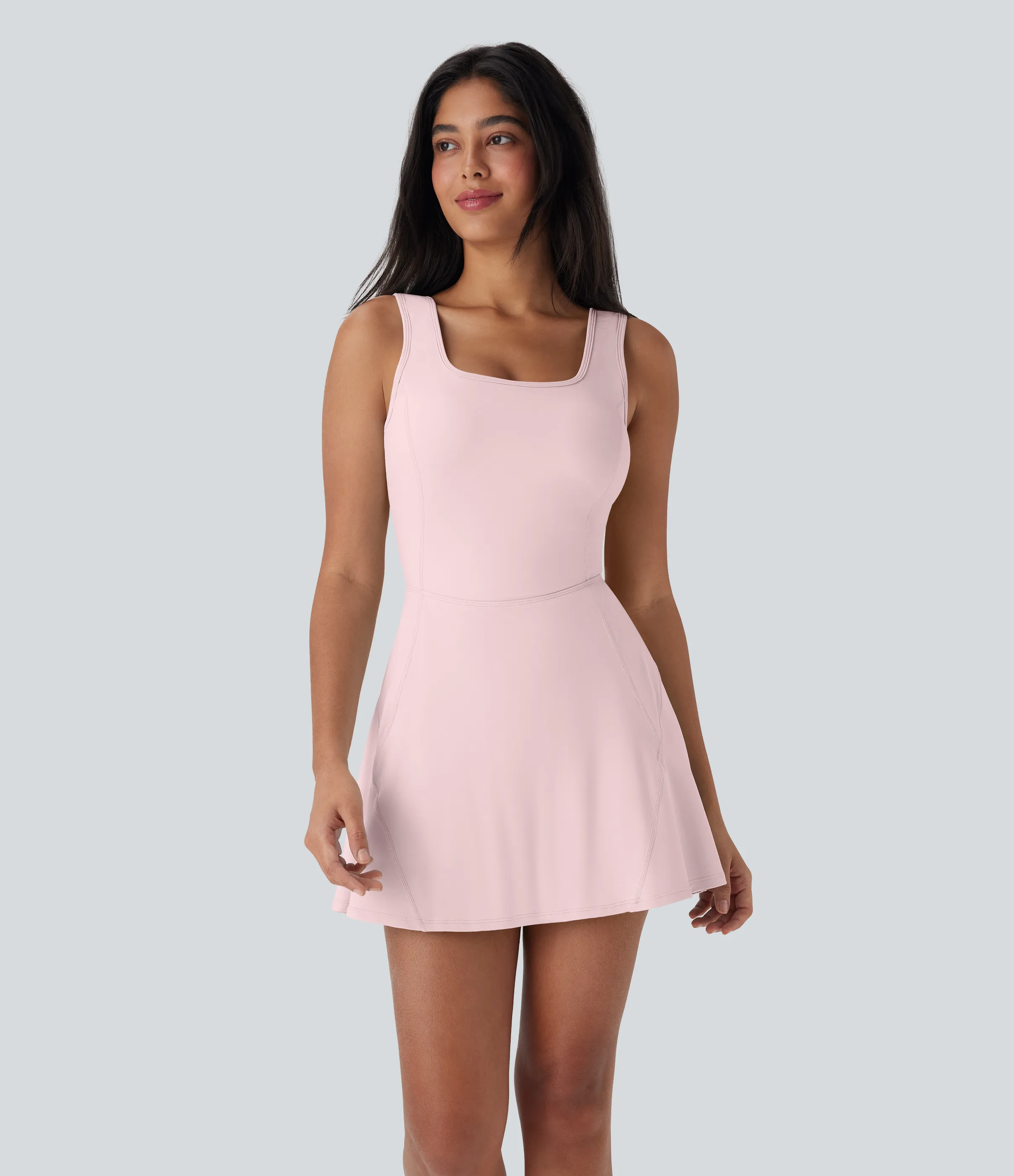 Halara Vestido mini de baile Softlyzero™ Airy 2 en 1 con espalda abierta cruzada y escote en U con bolsillos laterales y fresco al tacto - Easy Peezy - Primrose Pink - M sold by Halara