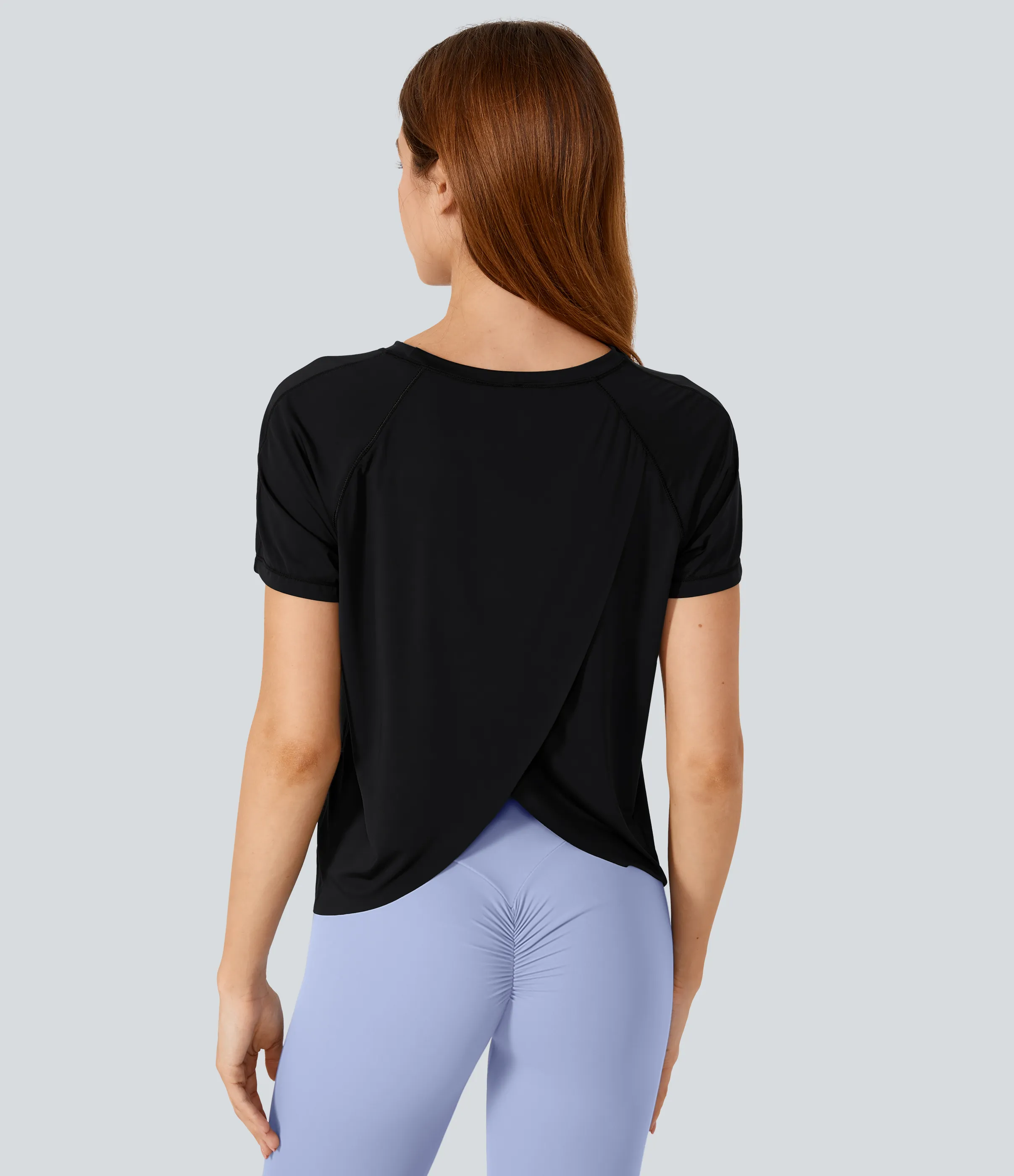 Halara Top deportivo yoga tacto fresco manga corta dobladillo dividido malla contrastante - Black - XL sold by Halara